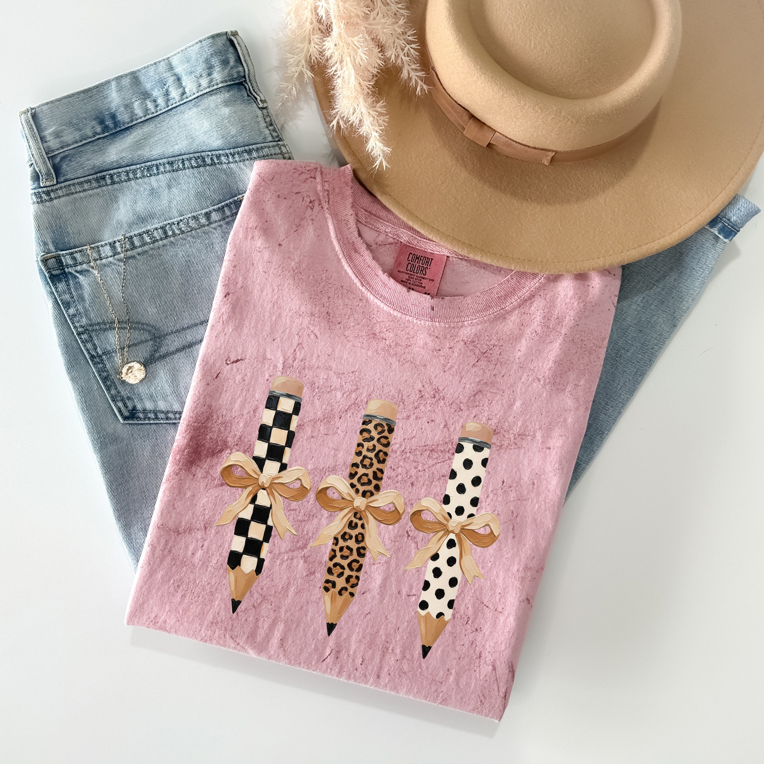 Teacher Pencils Plaid Dot Leopard Comfort Colors Garment-Dyed T-Shirt
