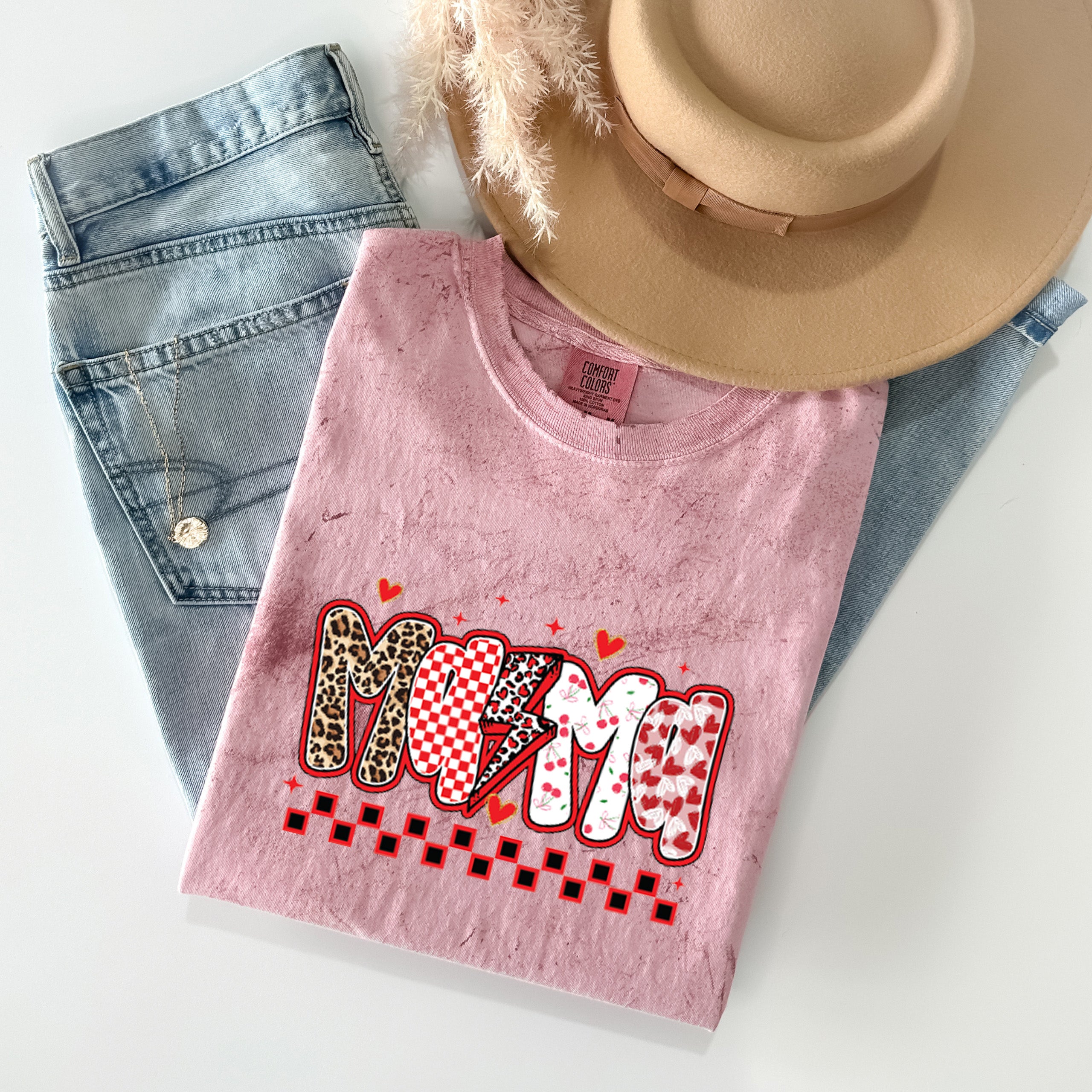 Mama Leopard Checkered Comfort Colors T Shirt
