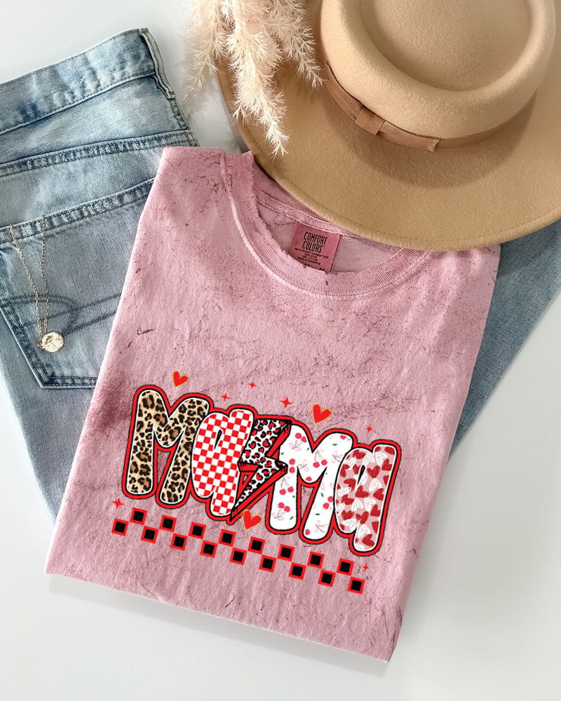 Mama Leopard Checkered Comfort Colors T Shirt