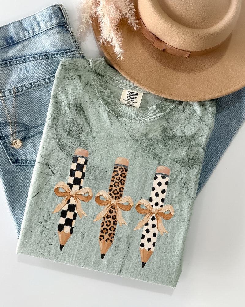 Teacher Pencils Plaid Dot Leopard Comfort Colors Garment-Dyed T-Shirt