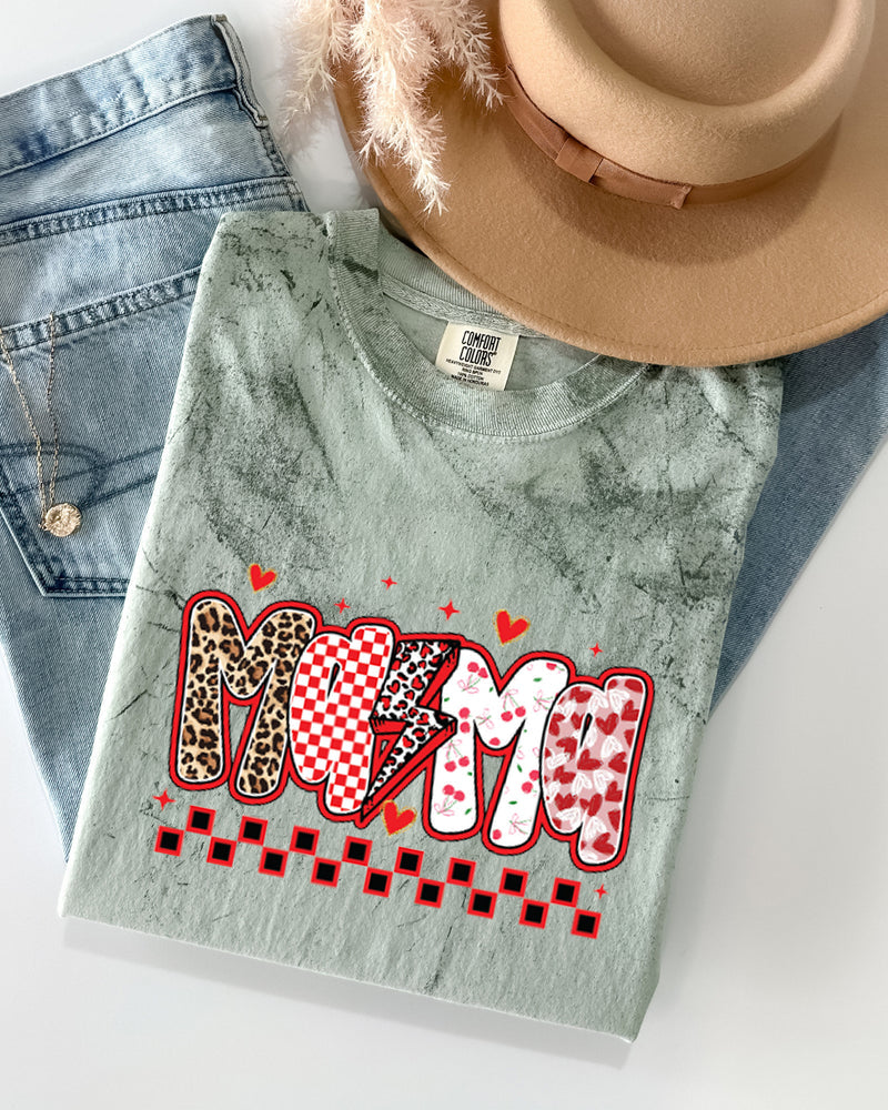 Mama Leopard Checkered Comfort Colors T Shirt