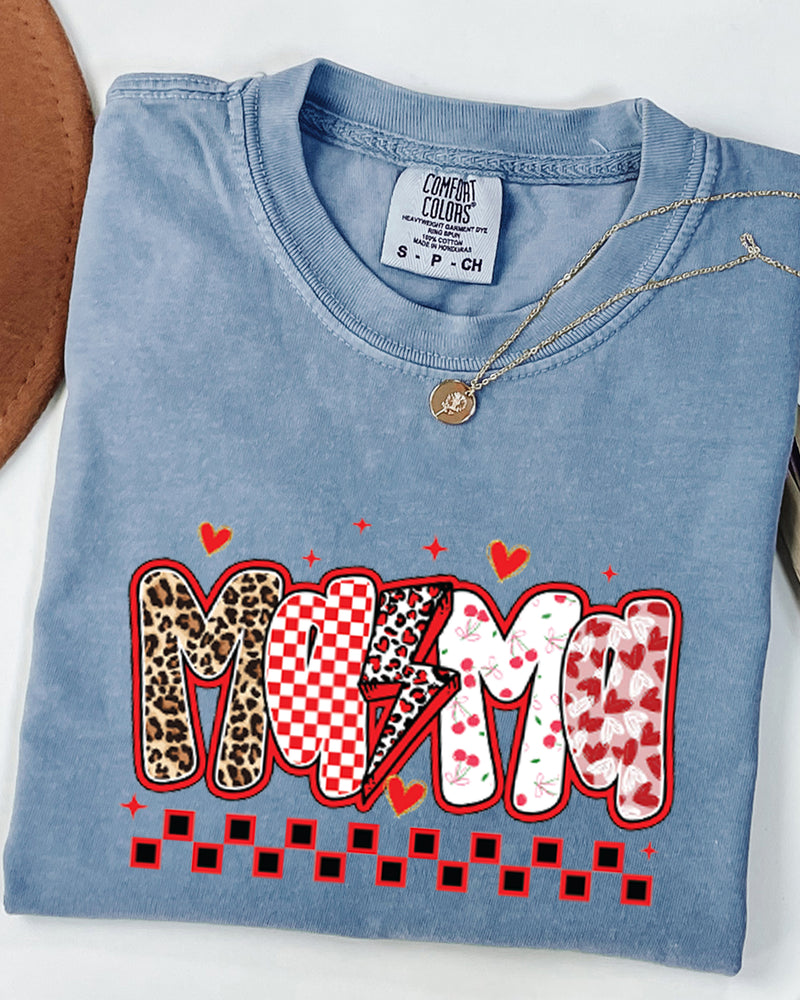 Mama Leopard Checkered Comfort Colors T Shirt