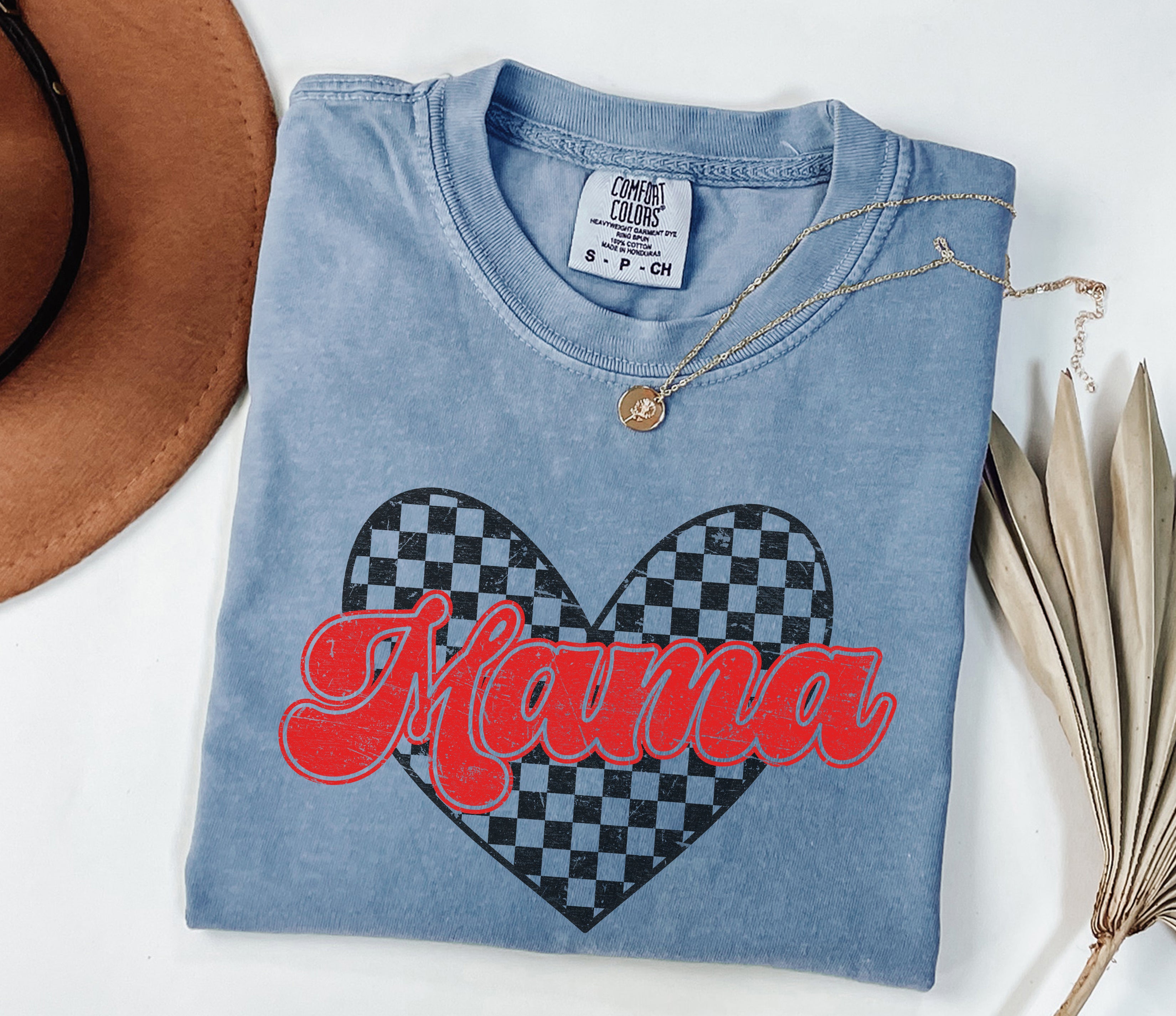 Mama Love Comfort Colors T Shirt (Checkered)