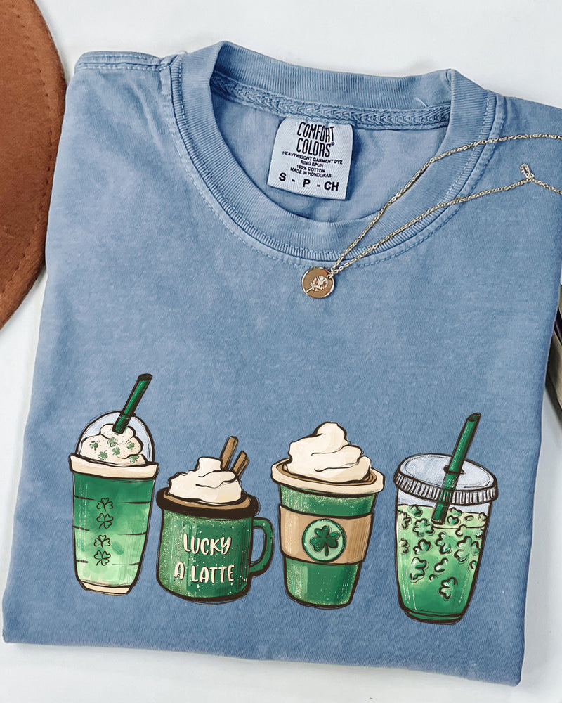St. Patrick's day Lucky Latte Shamrock Matcha Coffee Comfort Colors T Shirt