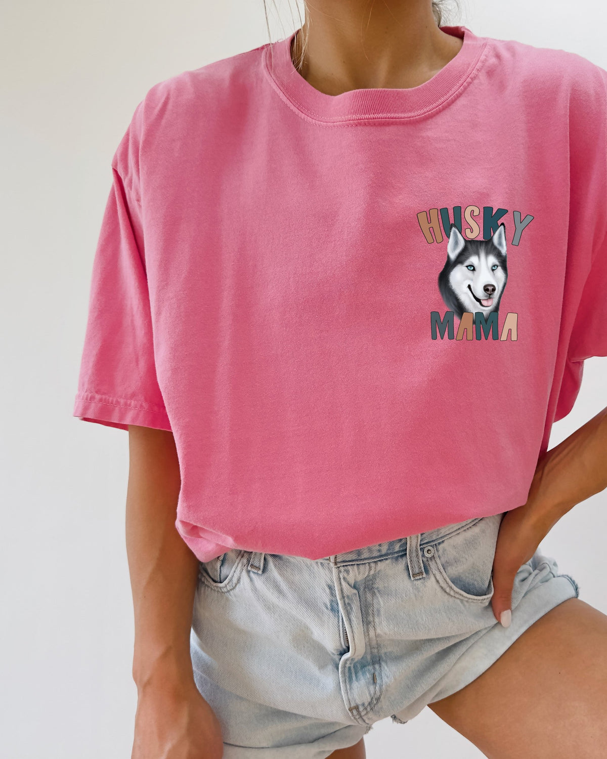 Husky Dog Mom Comfort Colors T-Shirt (Center), Gift for Women