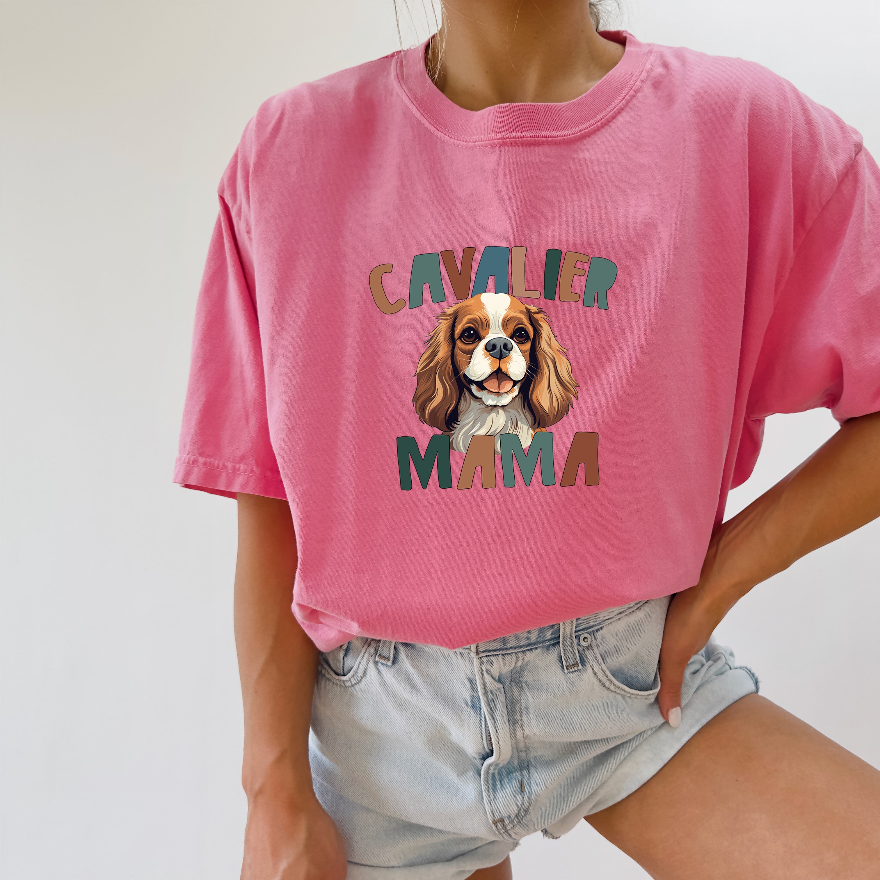 Cavalier King Charles Spaniel Dog Mom Comfort Fall Colors Garment Dyed T Shirt (Color)