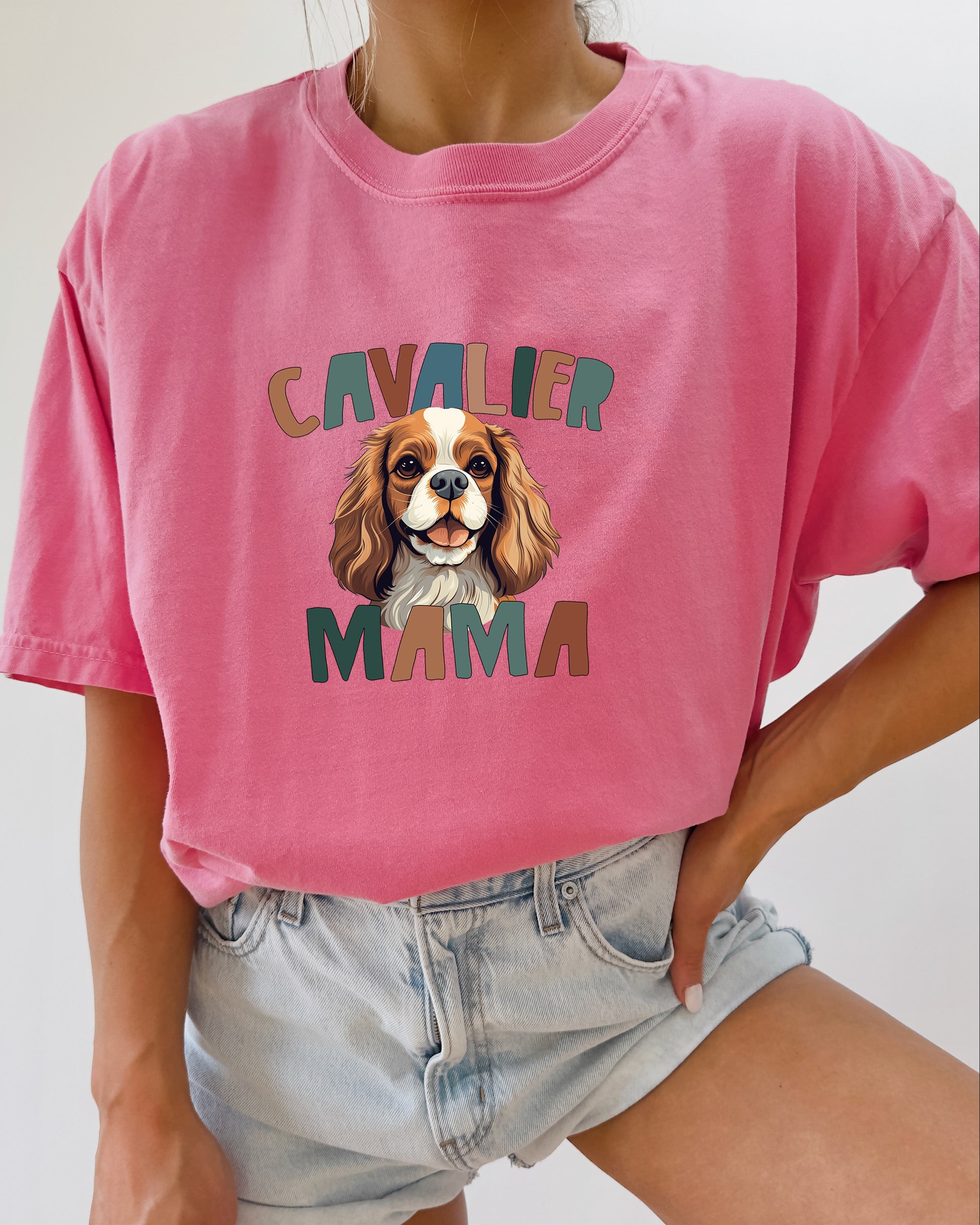 Cavalier King Charles Spaniel Dog Mom Comfort Fall Colors Garment Dyed T Shirt (Color)