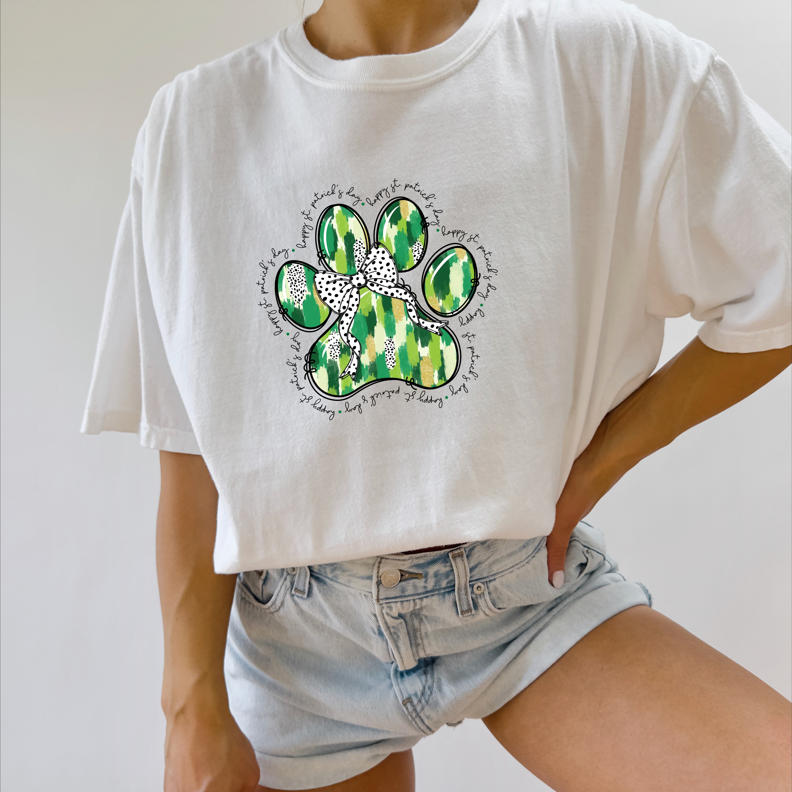Dog Paw Saint Patrick Shamrock Clover Comfort Colors T Shirt