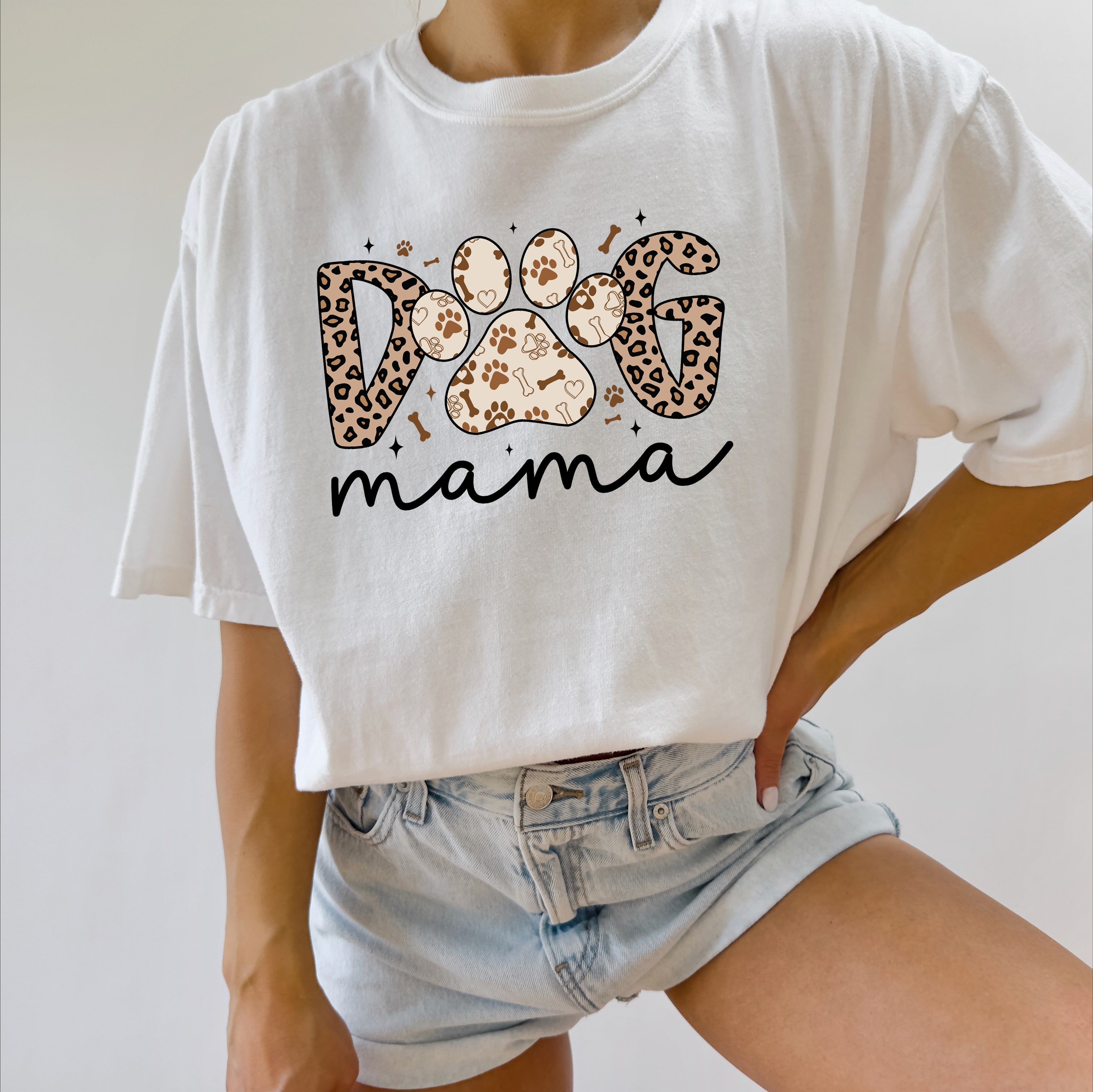 Dog Mom Comfort Fall Colors Garment Dyed T Shirt (Leopard)