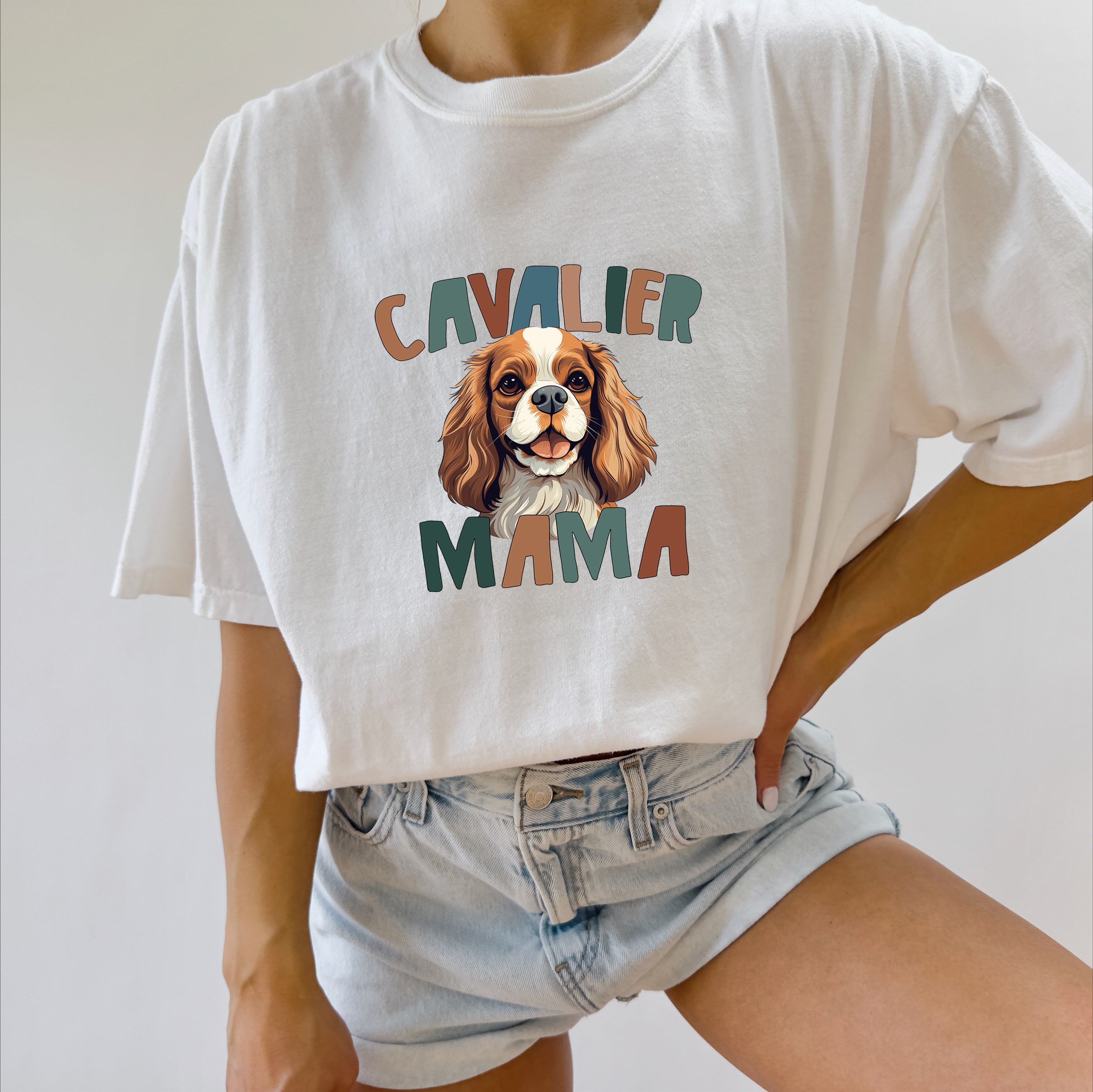 Cavalier King Charles Spaniel Dog Mom Comfort Fall Colors Garment Dyed T Shirt (Color)