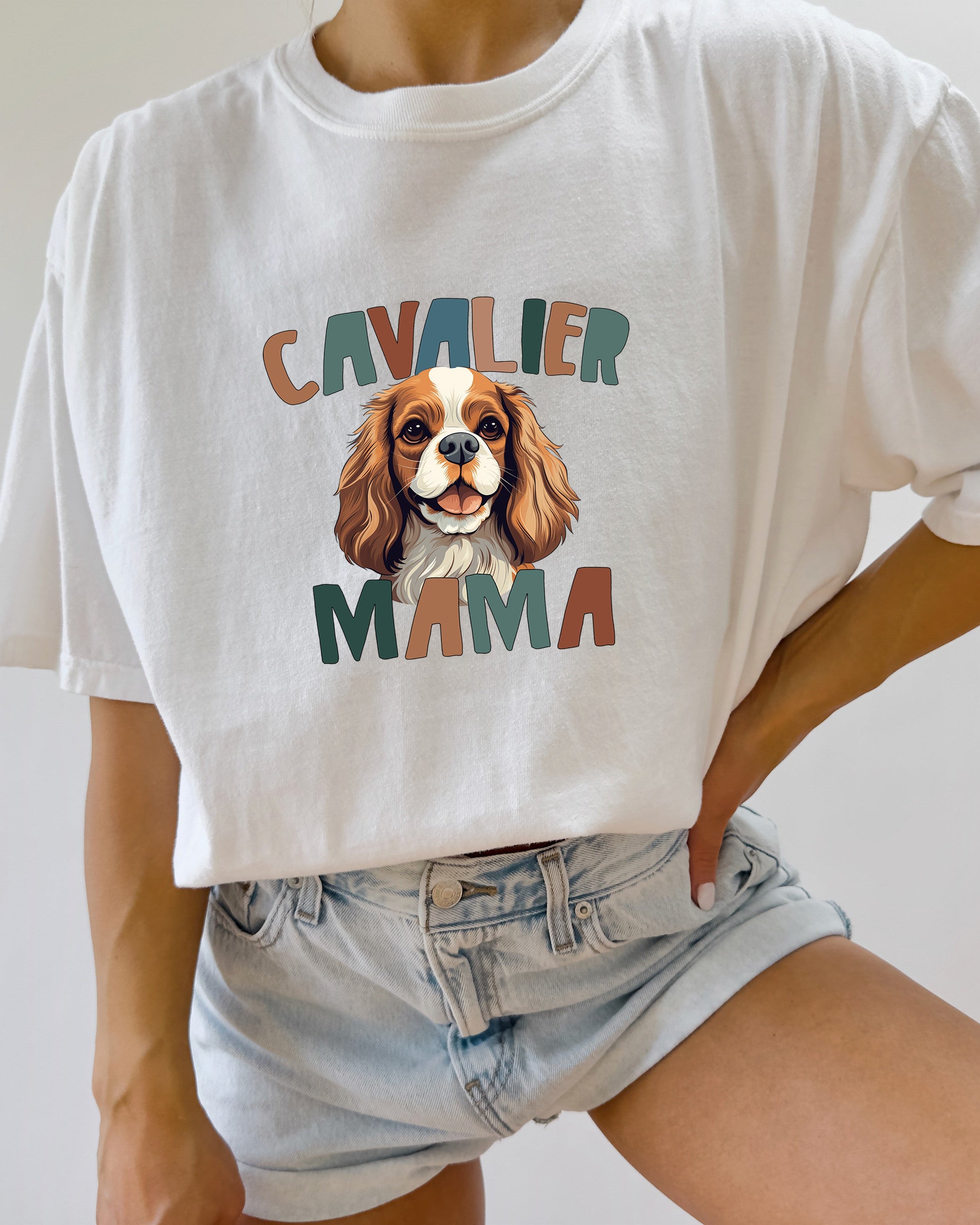 Cavalier King Charles Spaniel Dog Mom Comfort Fall Colors Garment Dyed T Shirt (Color)