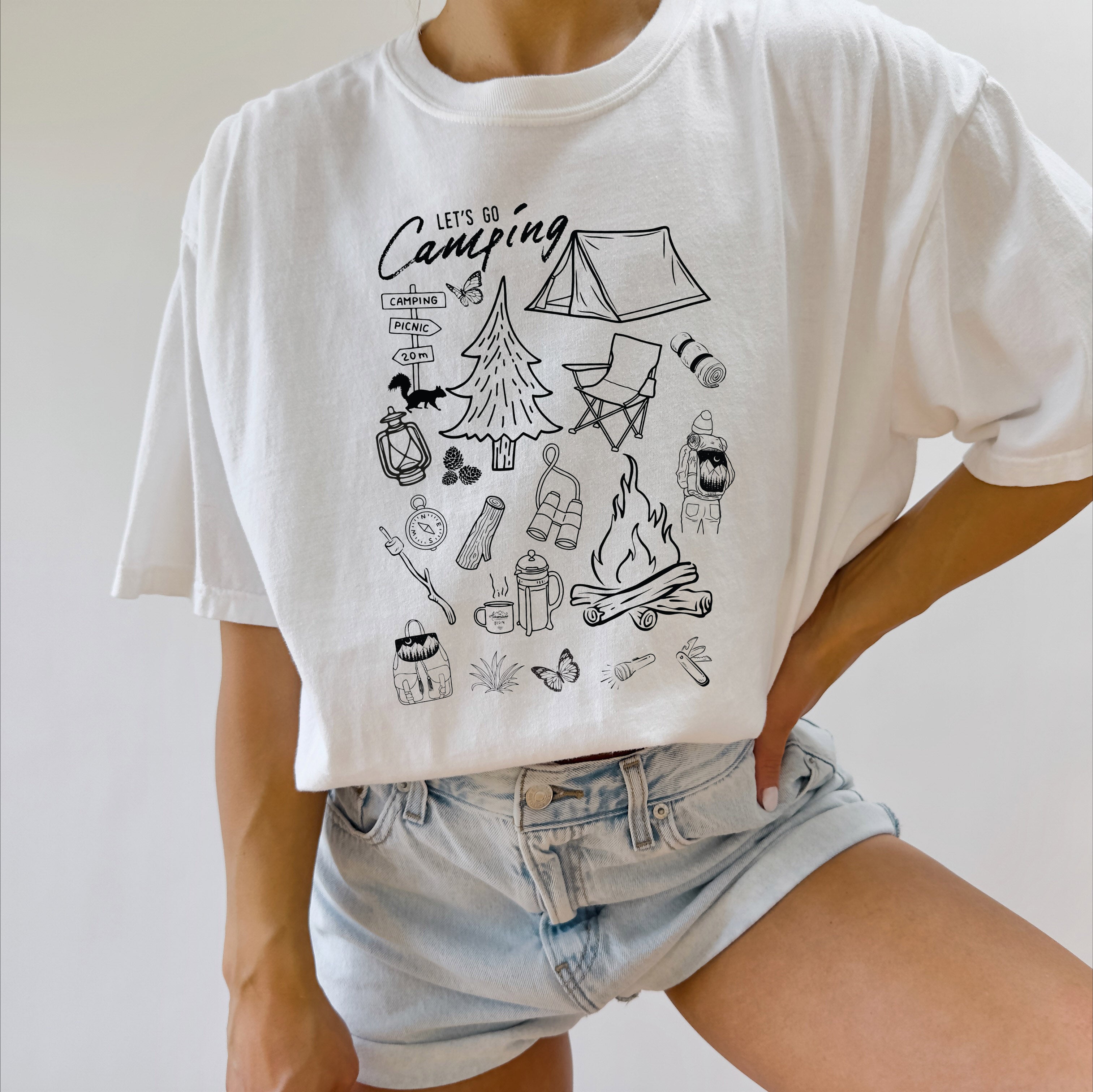 Camping Sketch Nature Camping Hiking Garment Dyed Shirt
