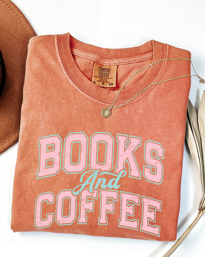 Books and Coffee Comfort Colors Garment Dyed T Shirt