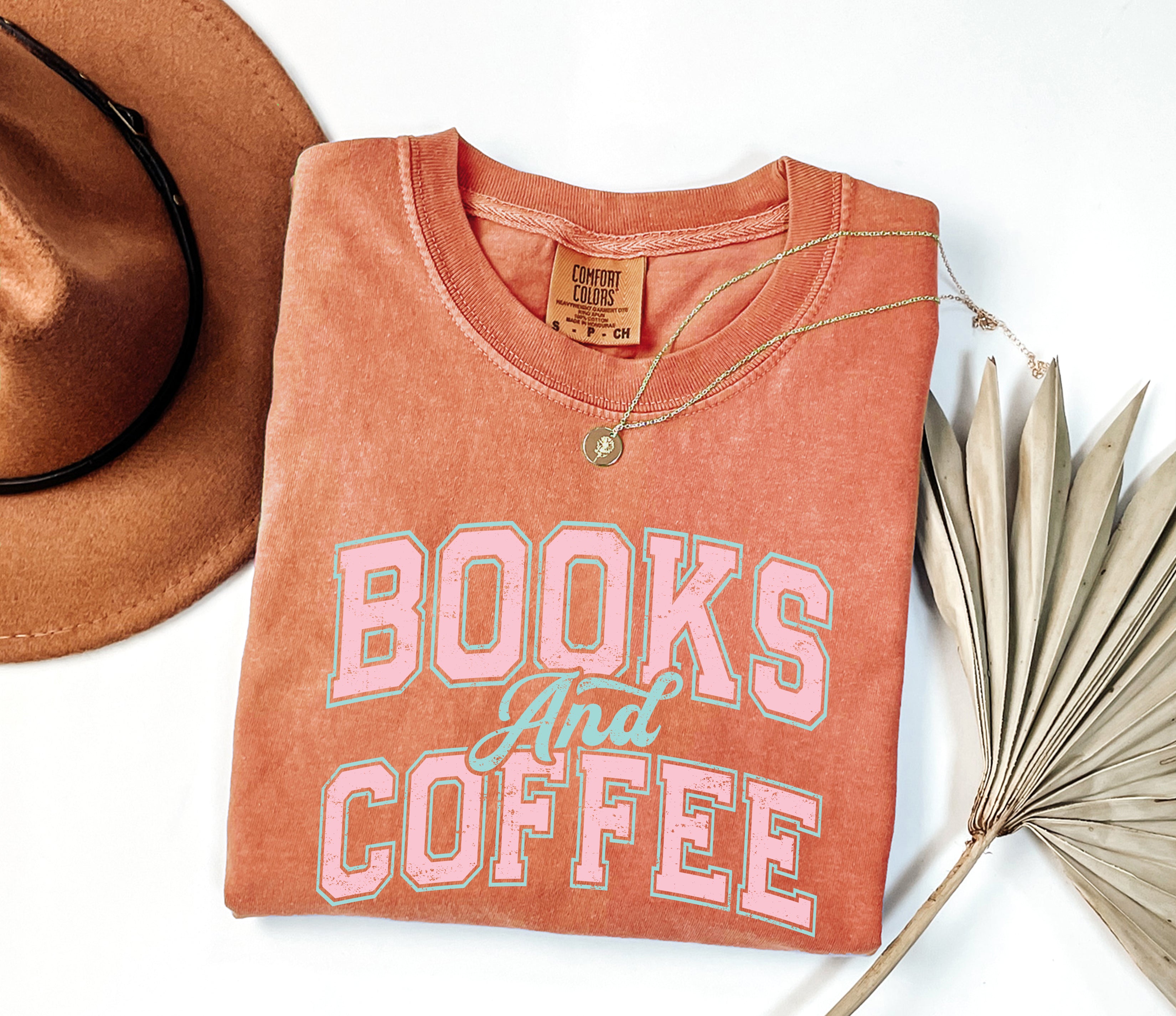 Books and Coffee Comfort Colors Garment Dyed T Shirt