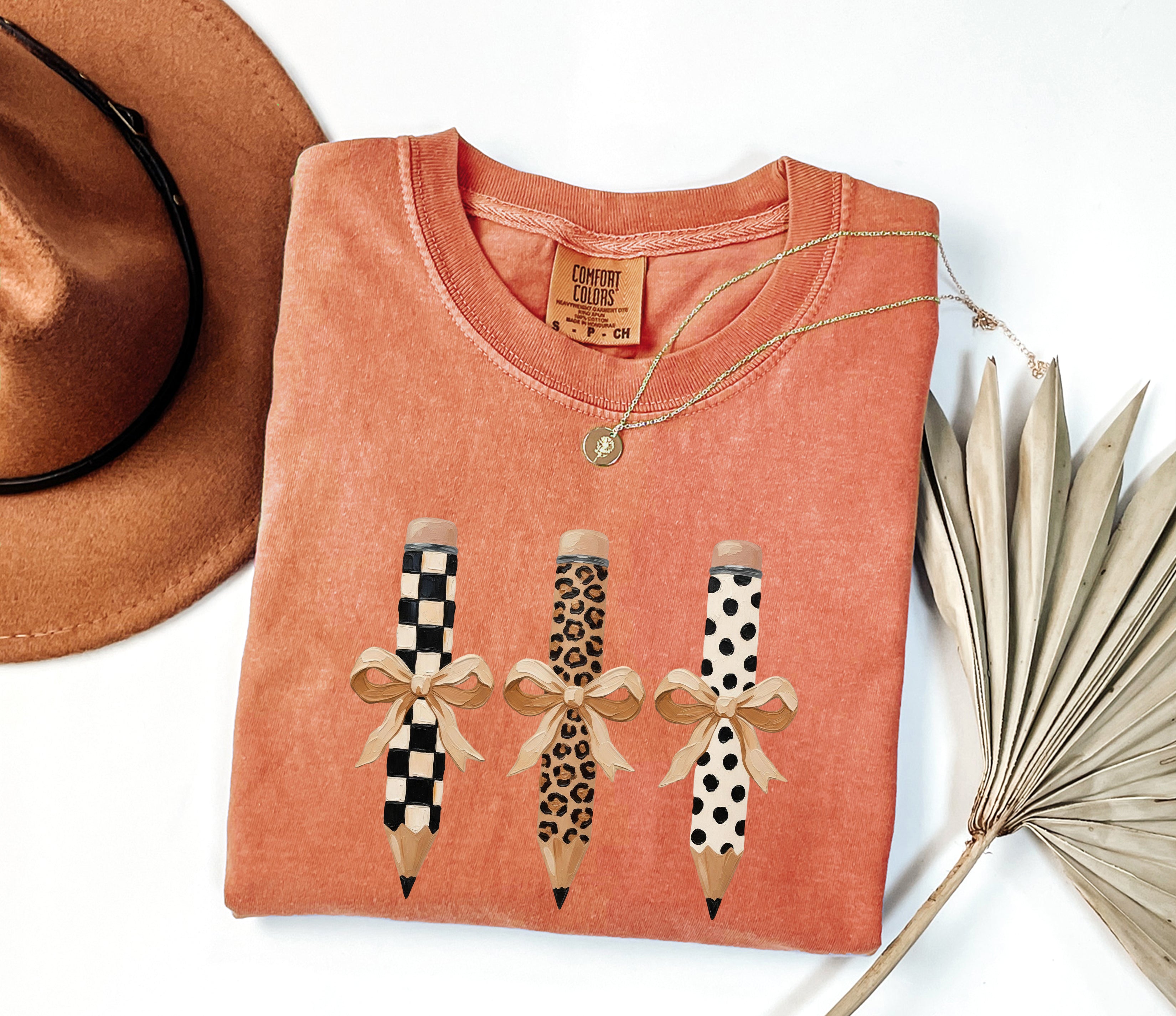 Teacher Pencils Plaid Dot Leopard Comfort Colors Garment-Dyed T-Shirt