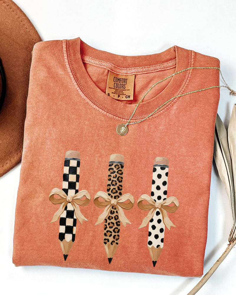Teacher Pencils Plaid Dot Leopard Comfort Colors Garment-Dyed T-Shirt
