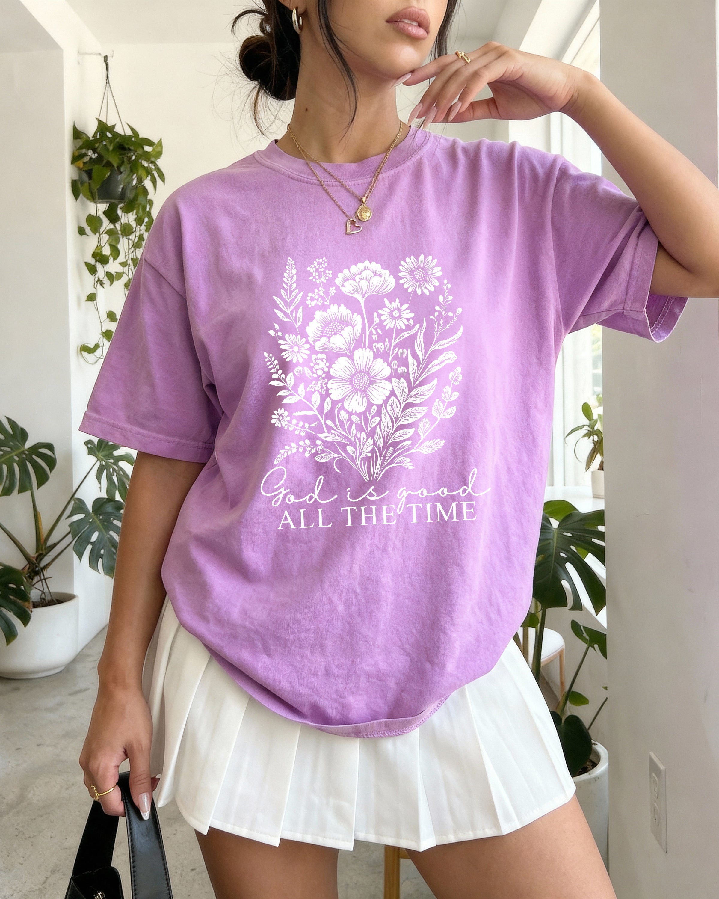 God is good all the time Flower Botanical Comfort Colors T Shirt