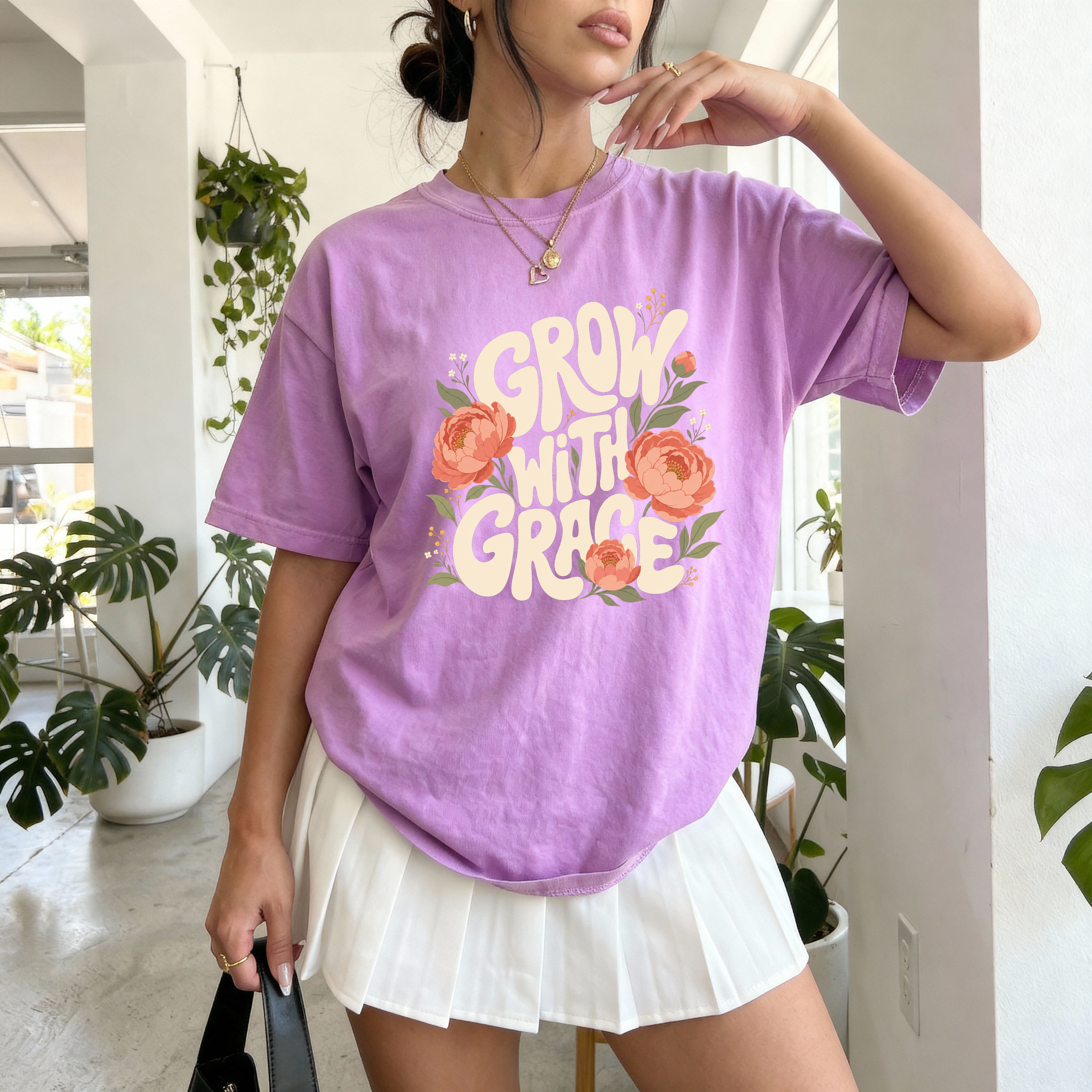 Grow with Grace Christian Flower Comfort Colors T Shirt Religious Jesus Bible