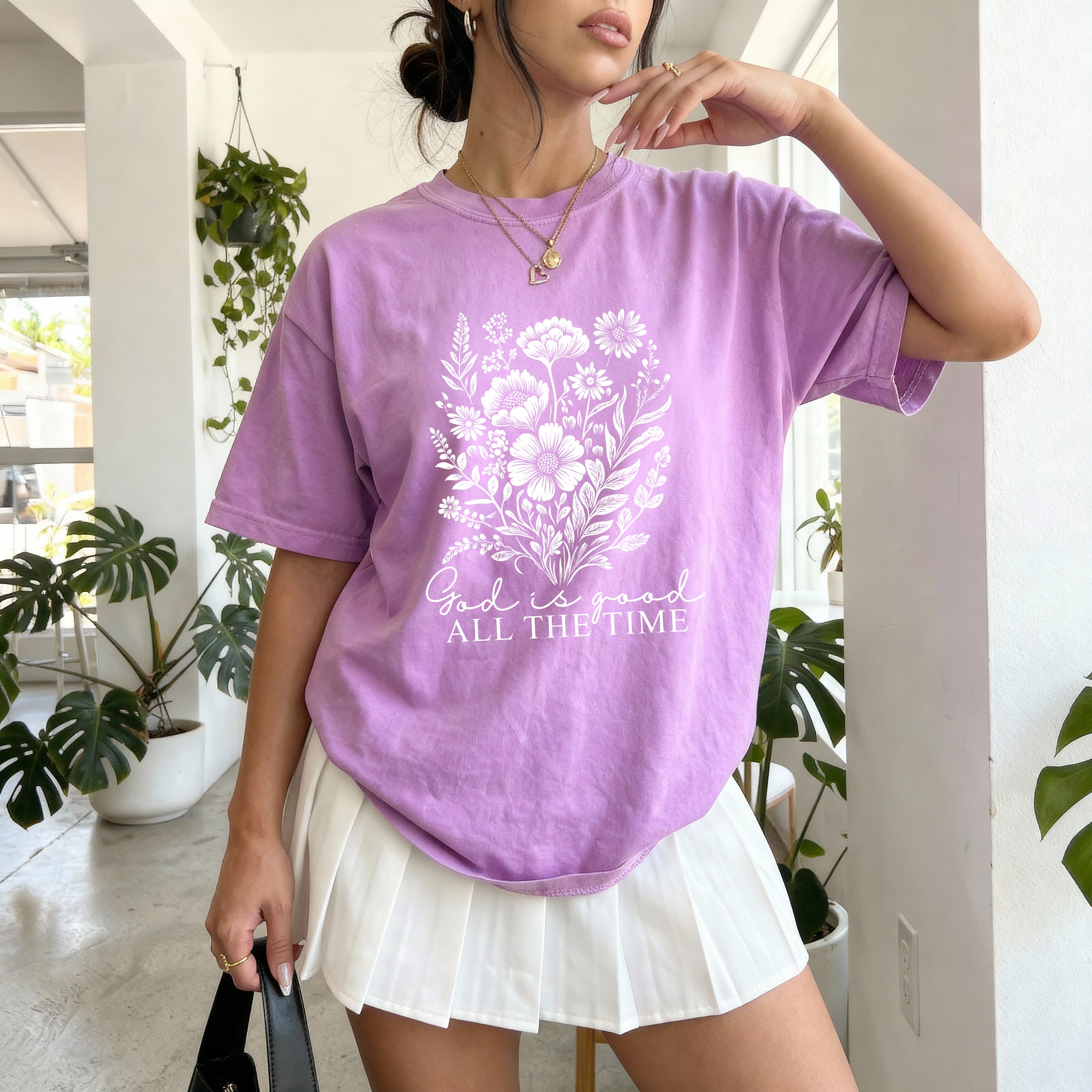 God is good all the time Flower Botanical Comfort Colors T Shirt