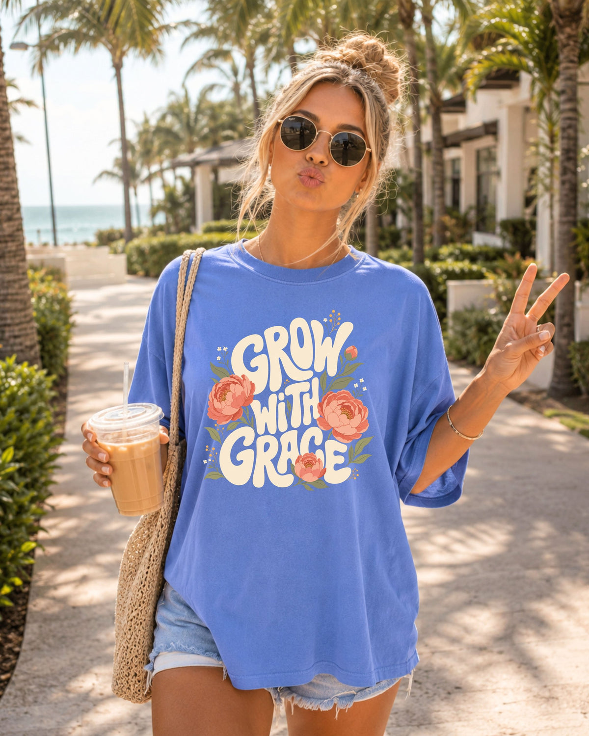 Grow With Grace Christian Flower Comfort Colors T-Shirt, Jesus Bible Gift