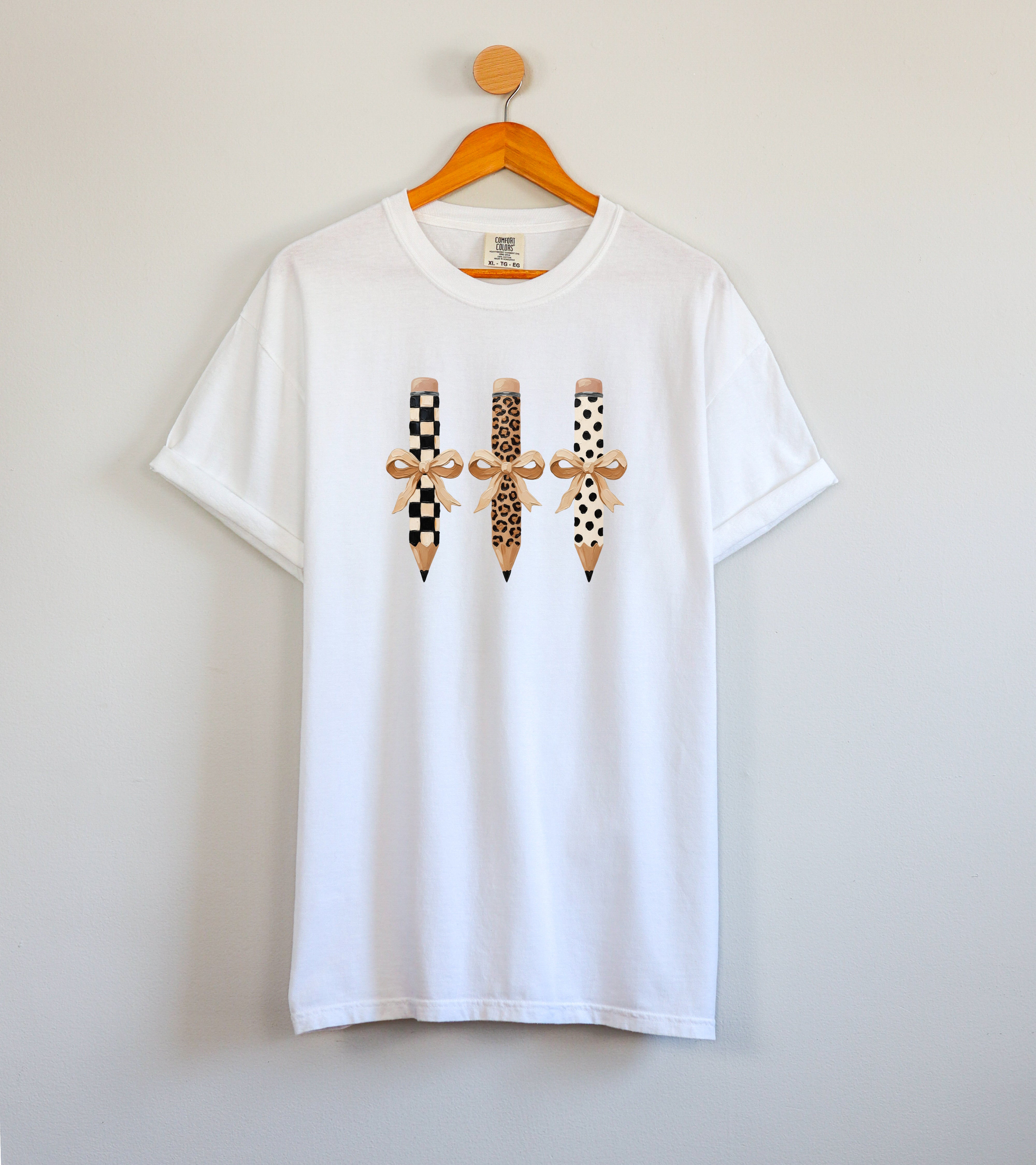 Teacher Pencils Plaid Dot Leopard Comfort Colors Garment-Dyed T-Shirt