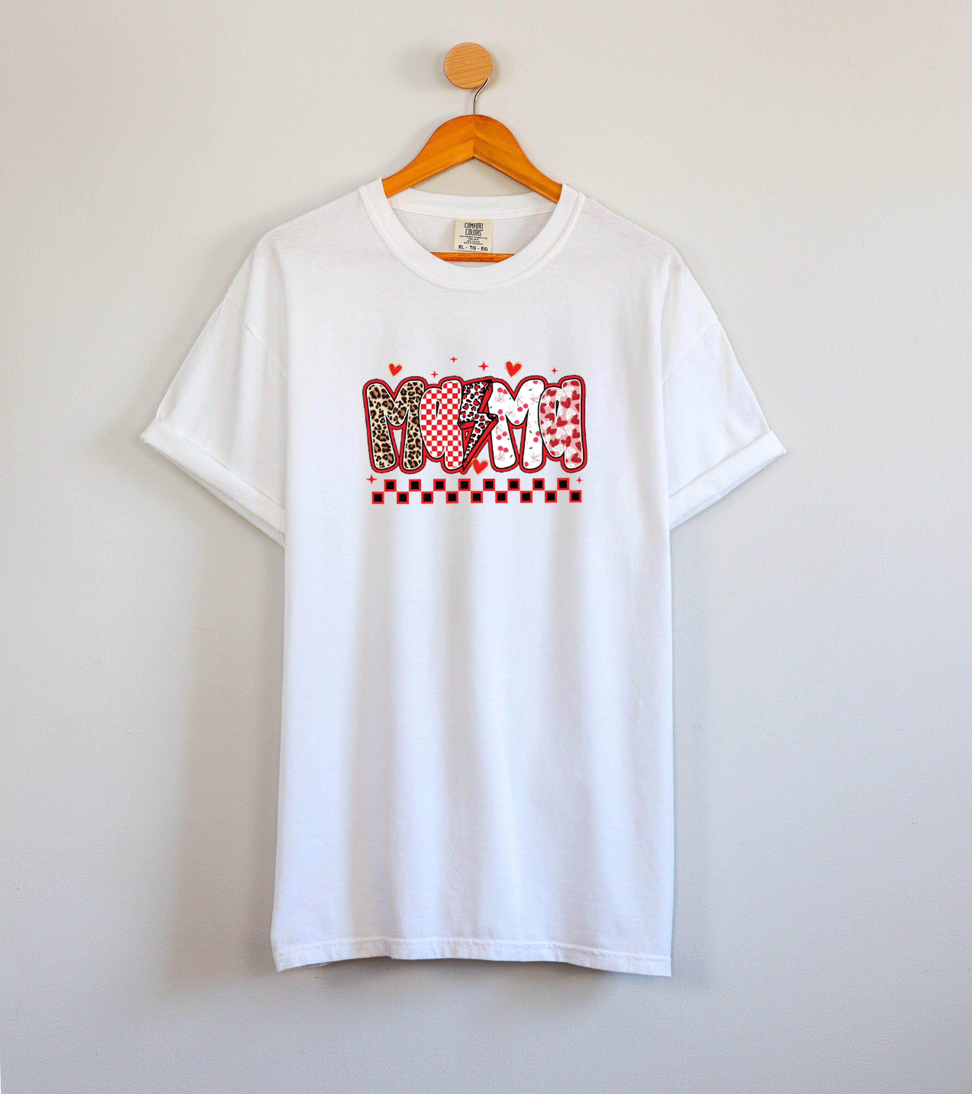 Mama Leopard Checkered Comfort Colors T Shirt