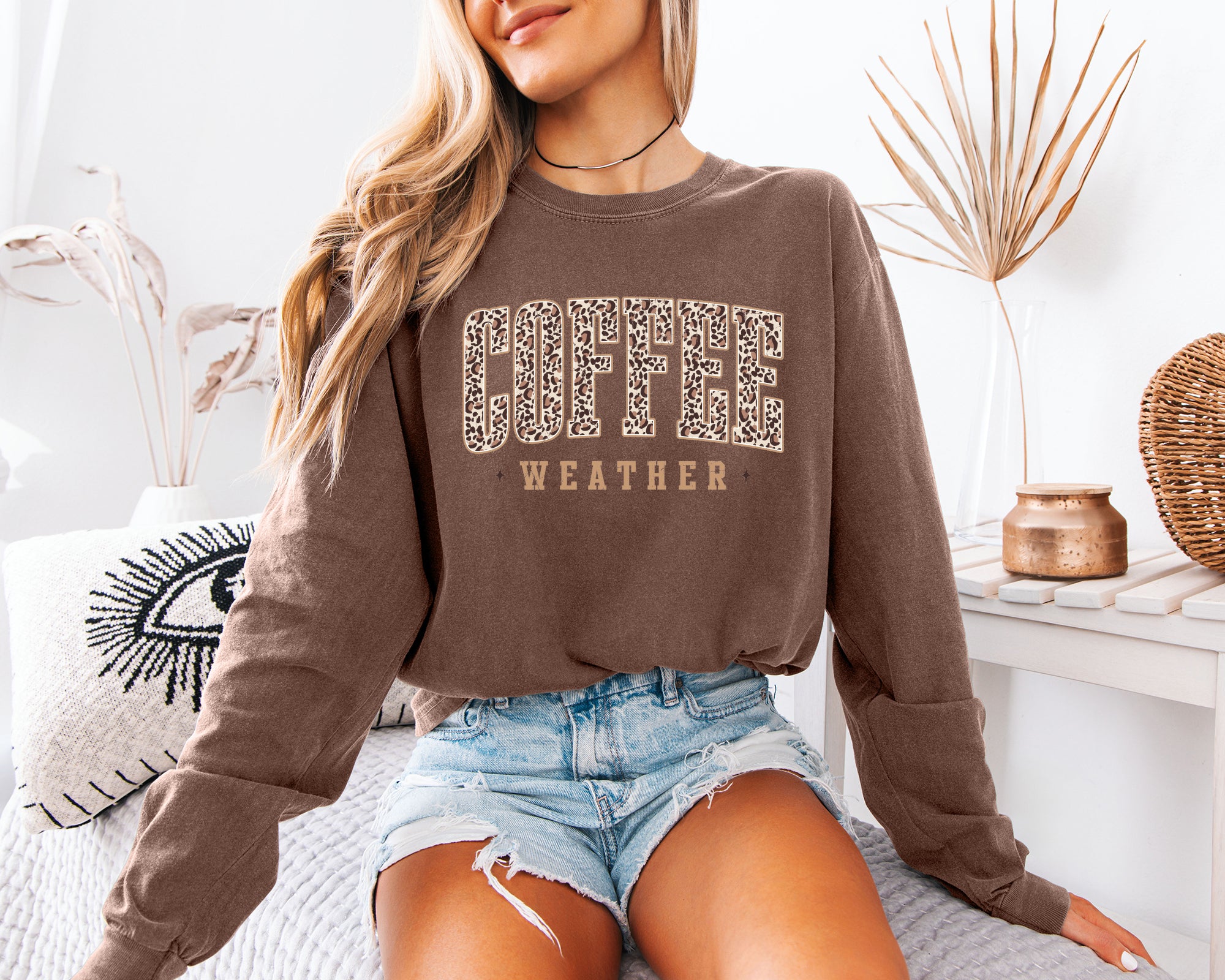 Comfort Colors Coffee Weather Fall Thanksgiving day Christmas Halloween Long Sleeve Shirt
