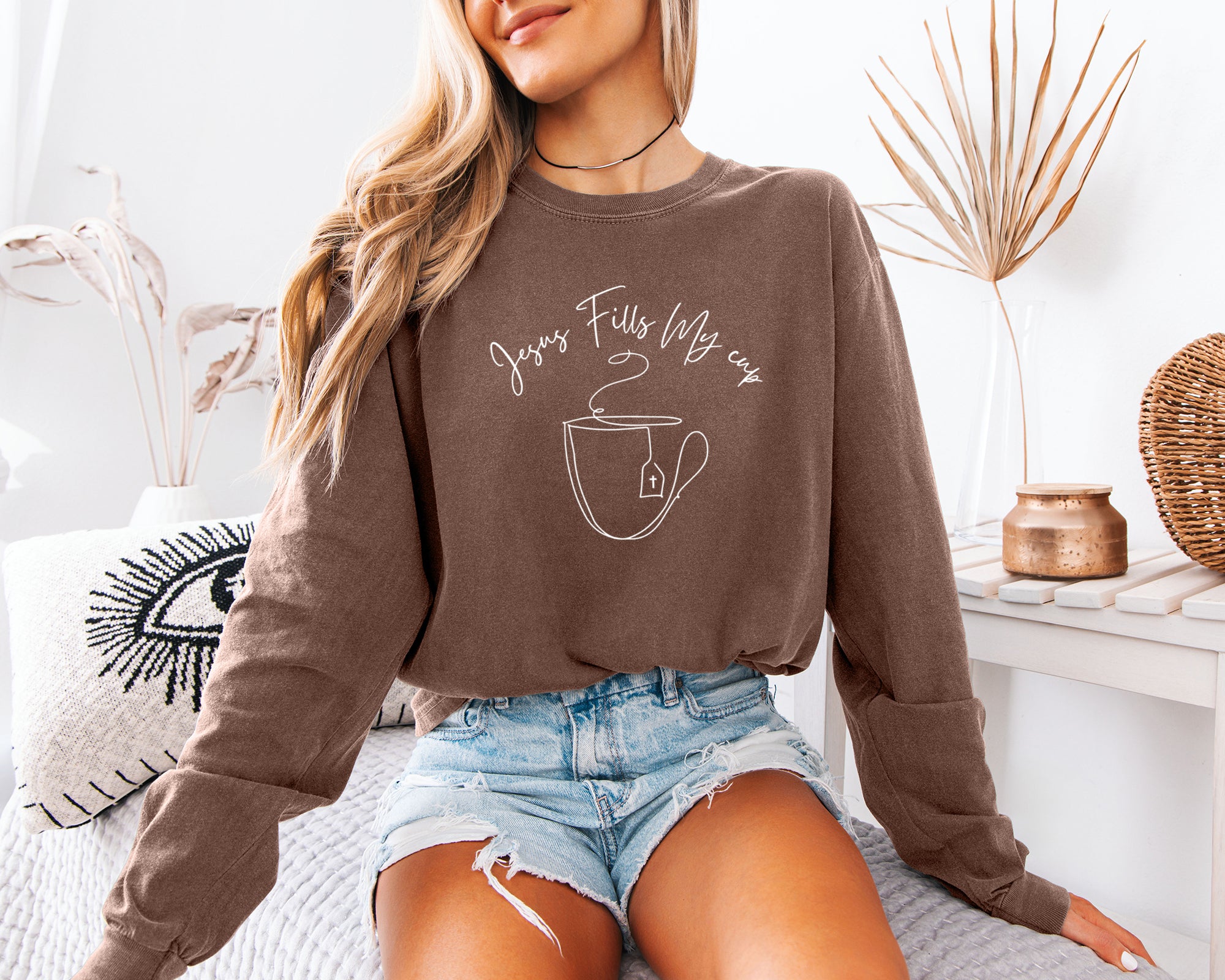 Comfort Colors Christian Jesus Fills My Cup Thanksgiving day Christmas Christian Long Sleeve Shirt