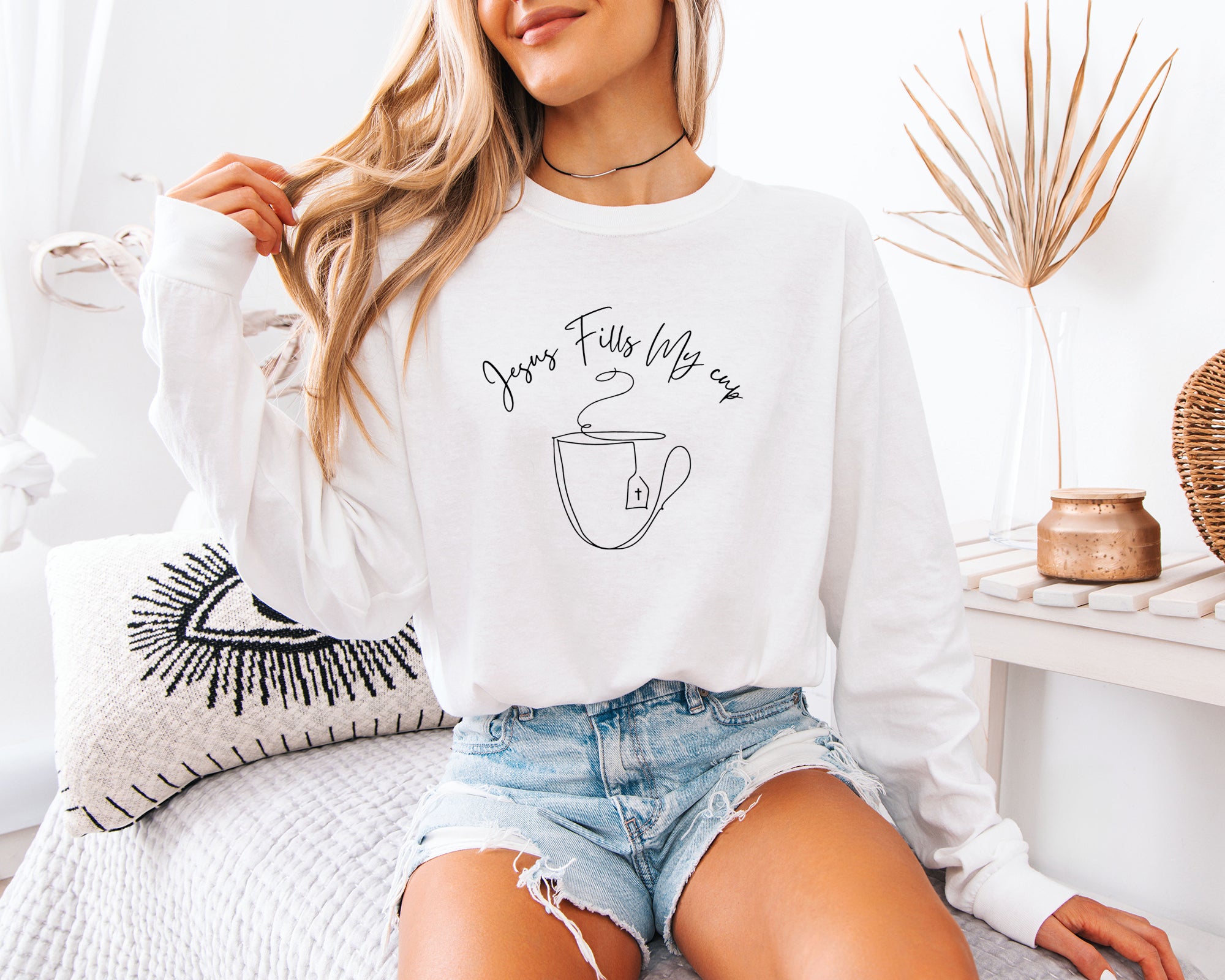 Comfort Colors Christian Jesus Fills My Cup Thanksgiving day Christmas Christian Long Sleeve Shirt