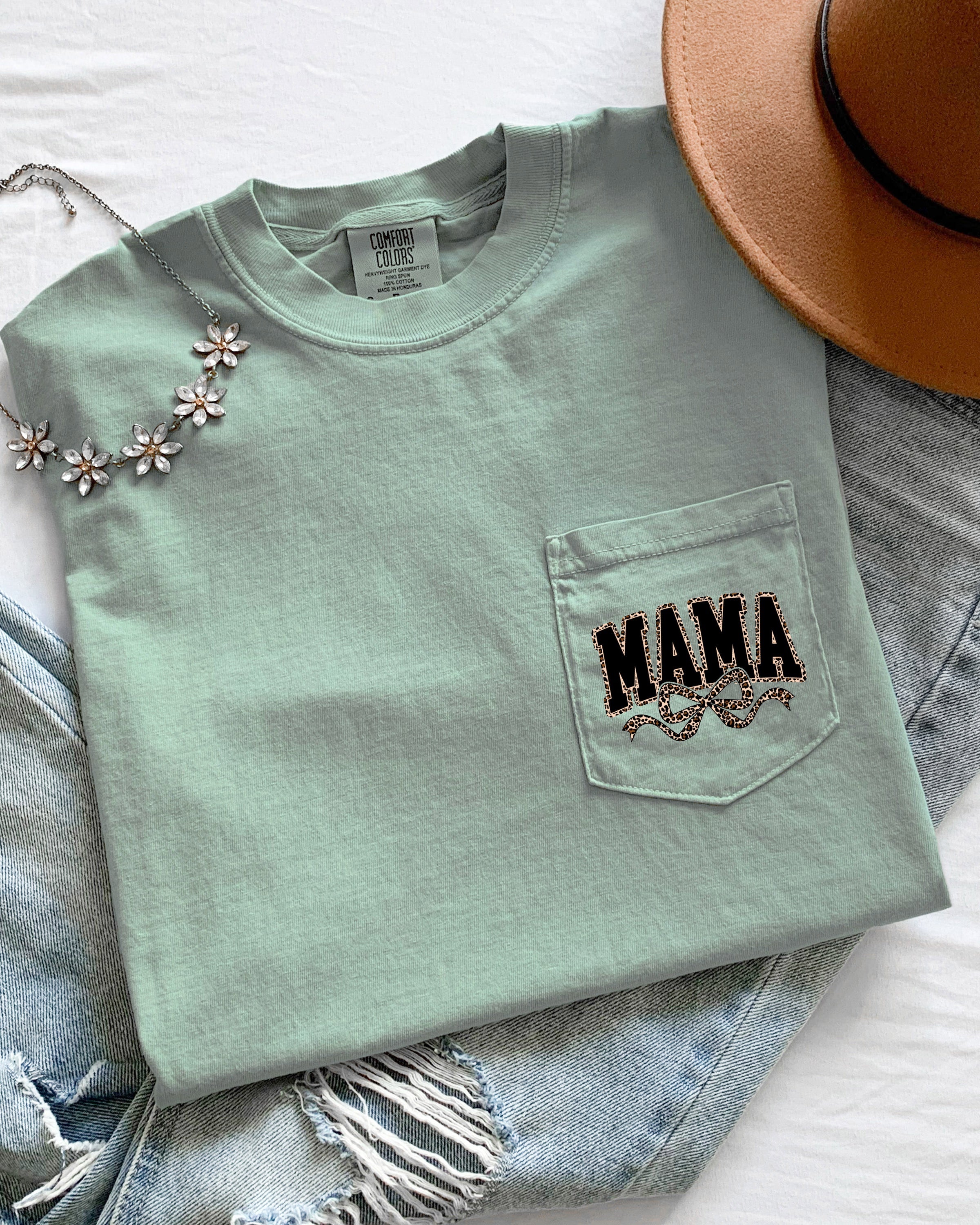 Mama Mother's day Mom Comfort Colors Pocket T Shirt (Leopard)