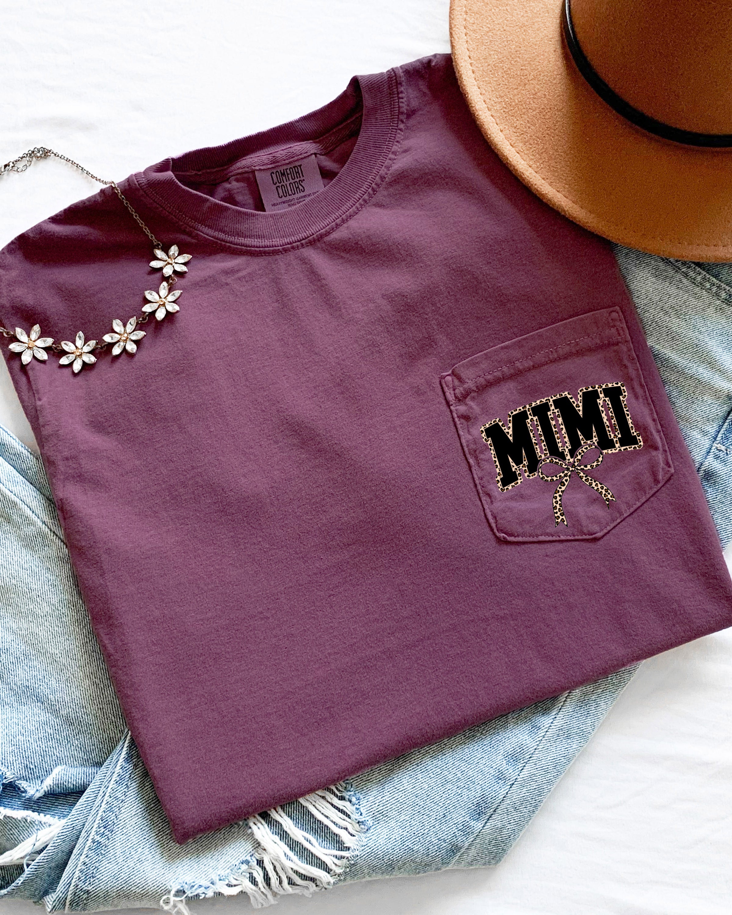 Mimi Mother's day Mom Comfort Colors Pocket T Shirt (Leopard)