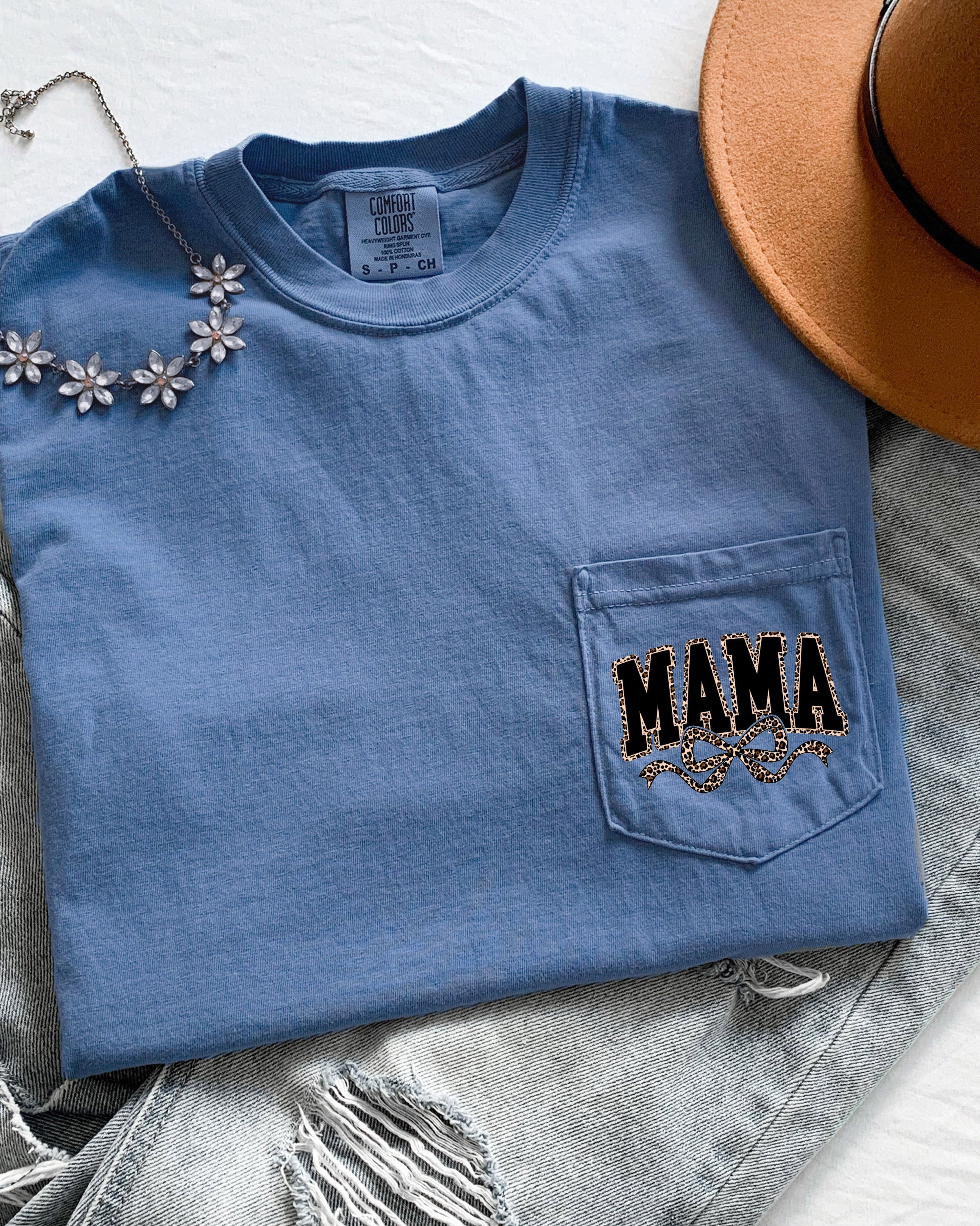 Mama Mother's day Mom Comfort Colors Pocket T Shirt (Leopard)