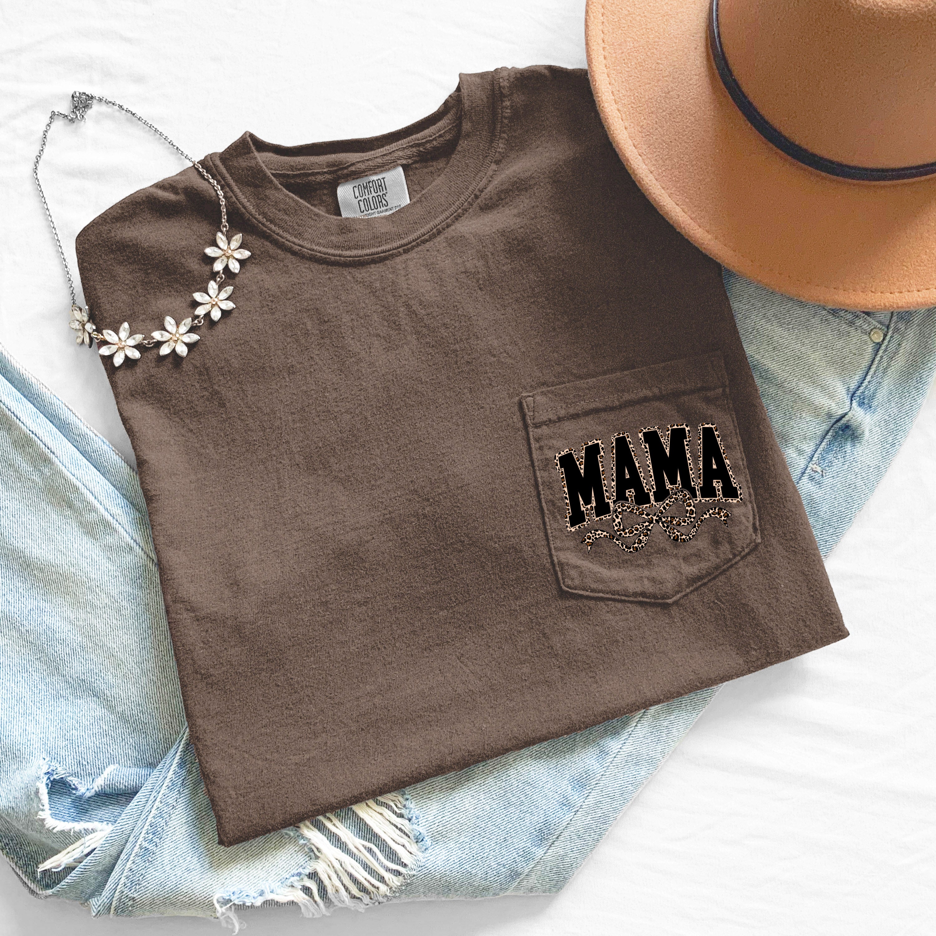 Mama Mother's day Mom Comfort Colors Pocket T Shirt (Leopard)