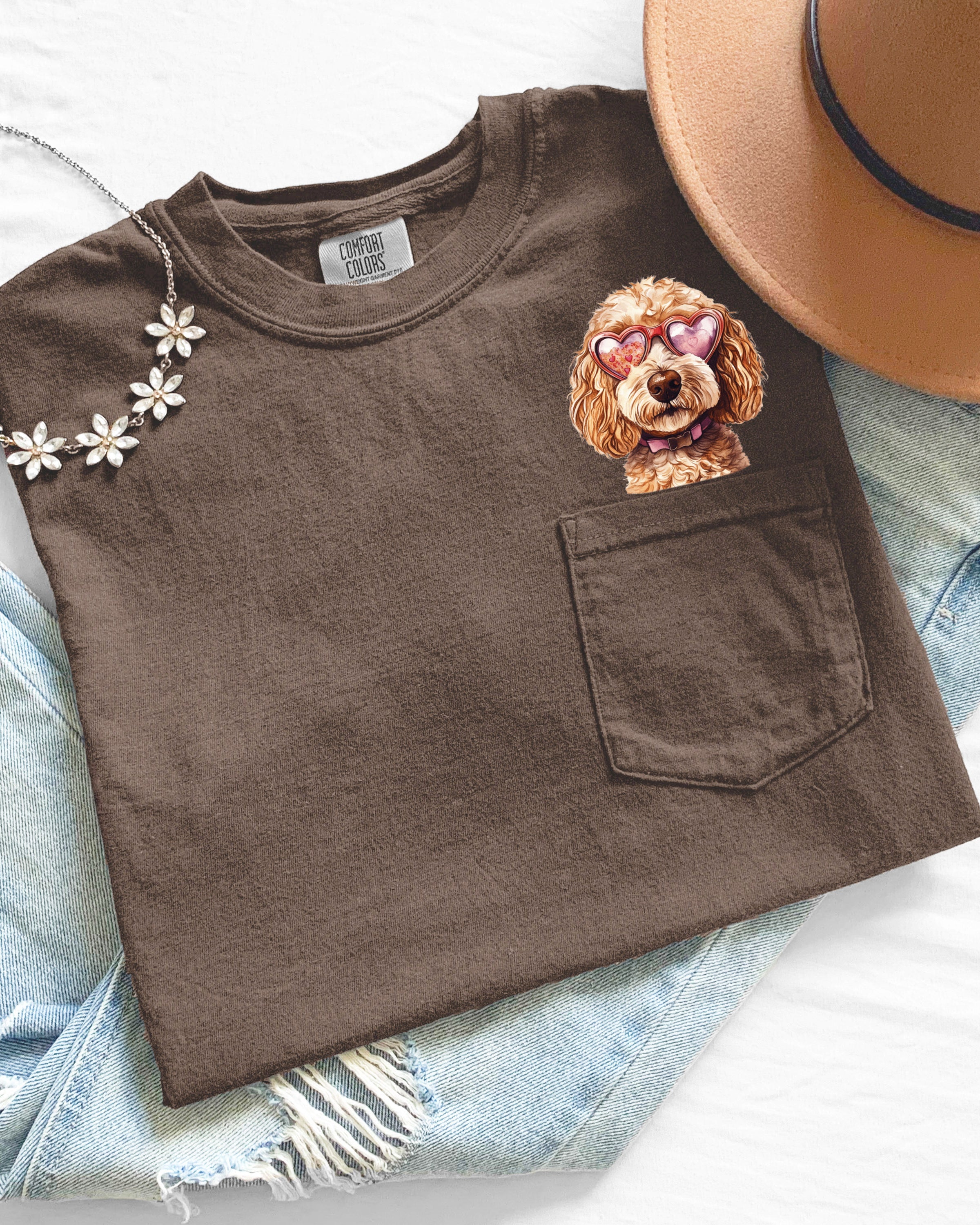 Golden Doodle Heart Glasses Dog Comfort Colors Pocket T Shirt
