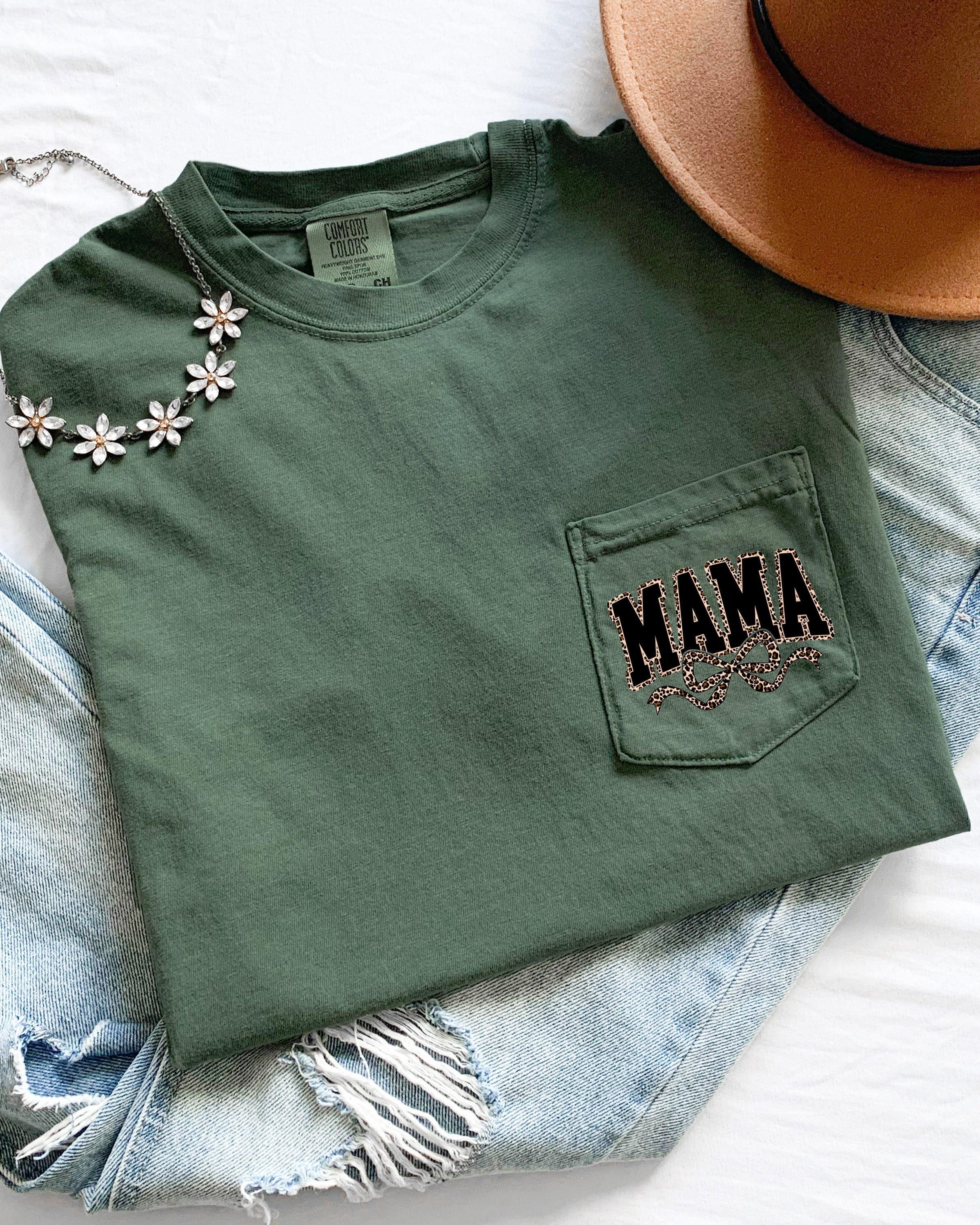 Mama Mother's day Mom Comfort Colors Pocket T Shirt (Leopard)