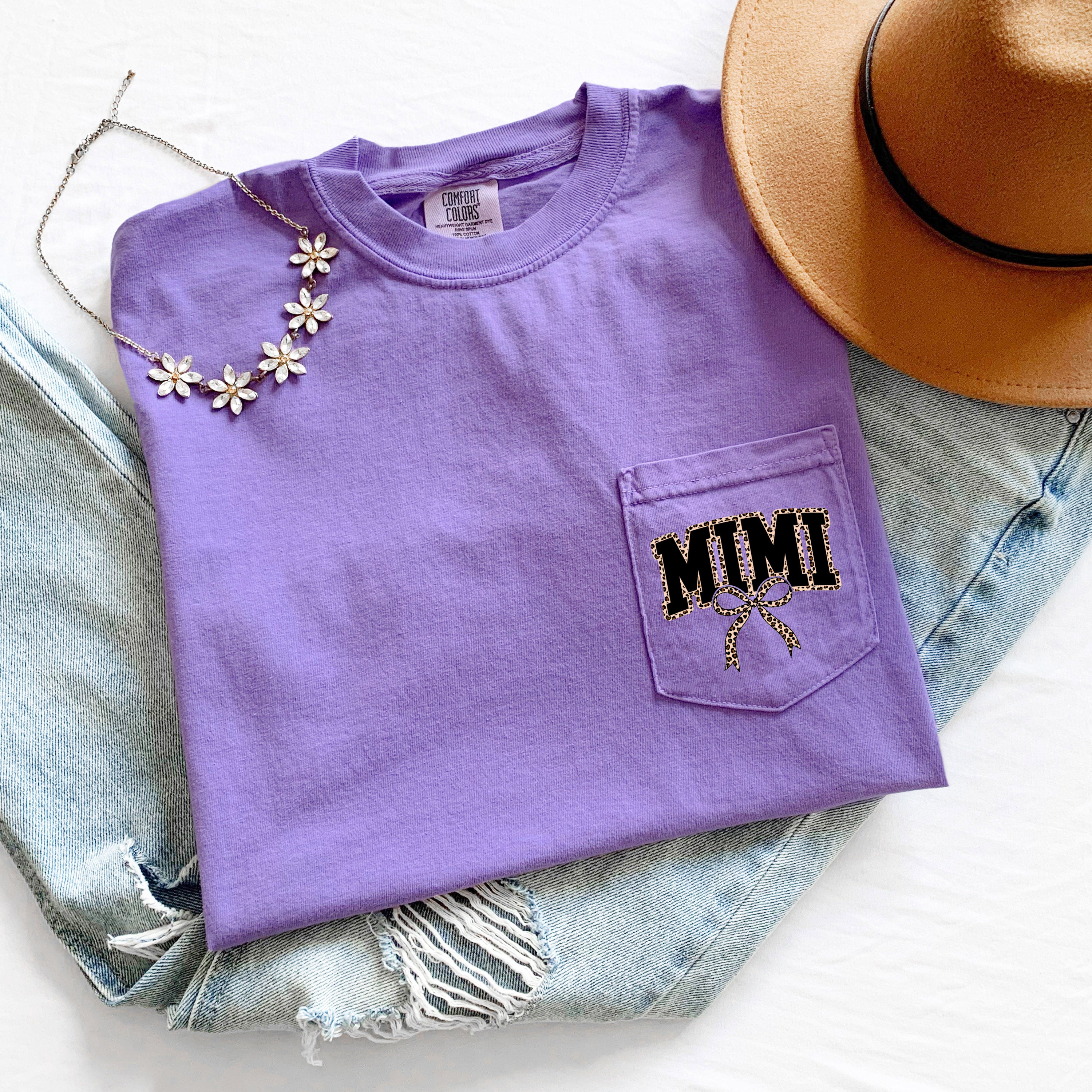 Mimi Mother's day Mom Comfort Colors Pocket T Shirt (Leopard)