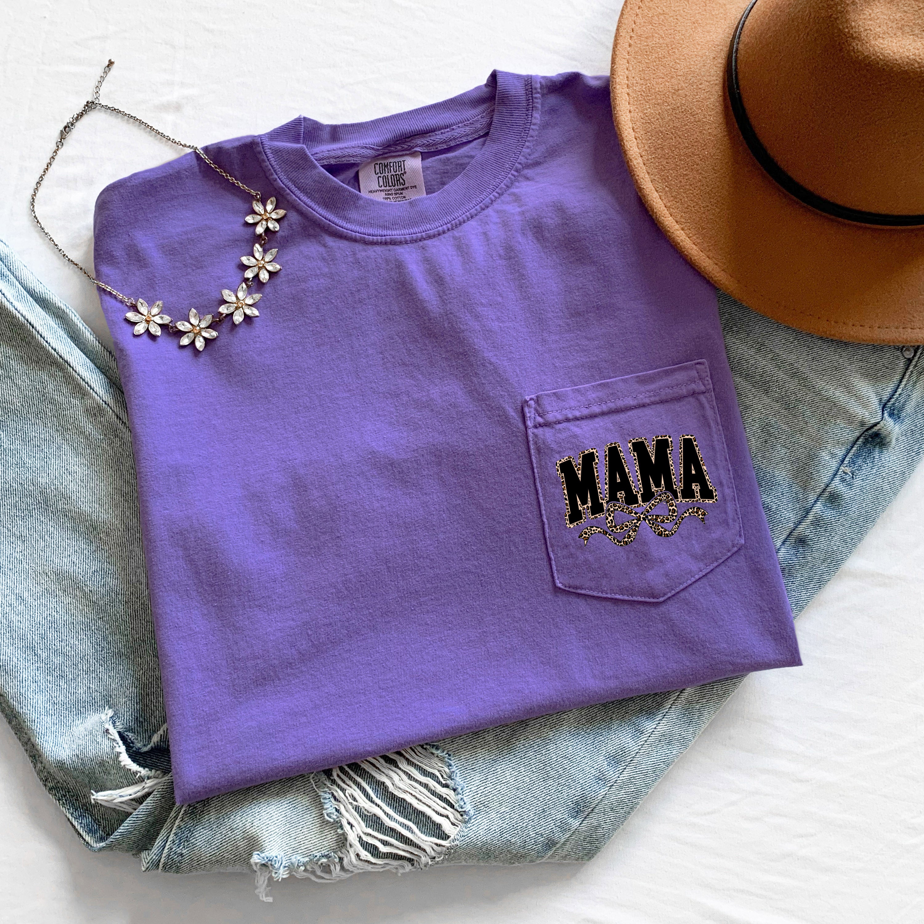 Mama Mother's day Mom Comfort Colors Pocket T Shirt (Leopard)