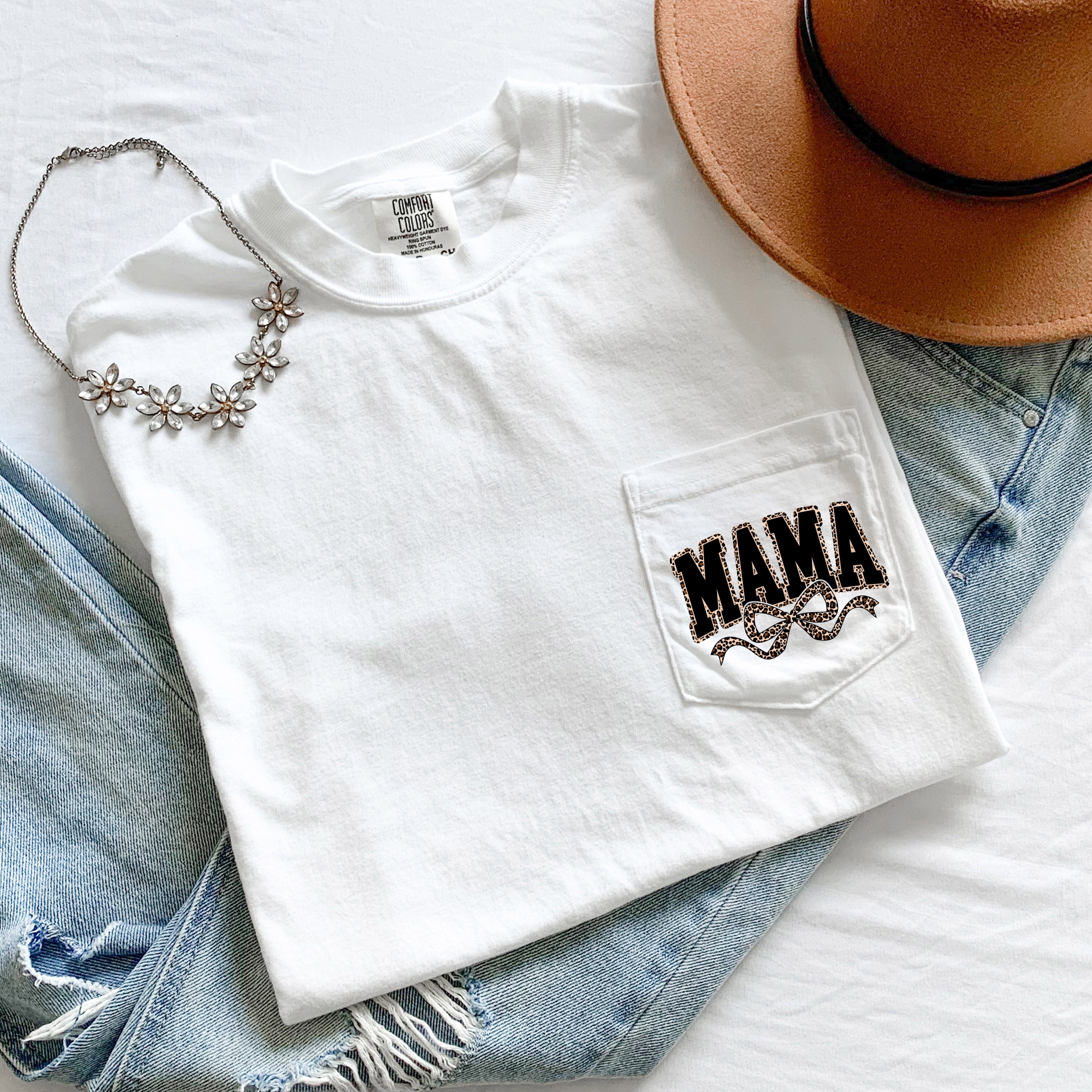 Mama Mother's day Mom Comfort Colors Pocket T Shirt (Leopard)