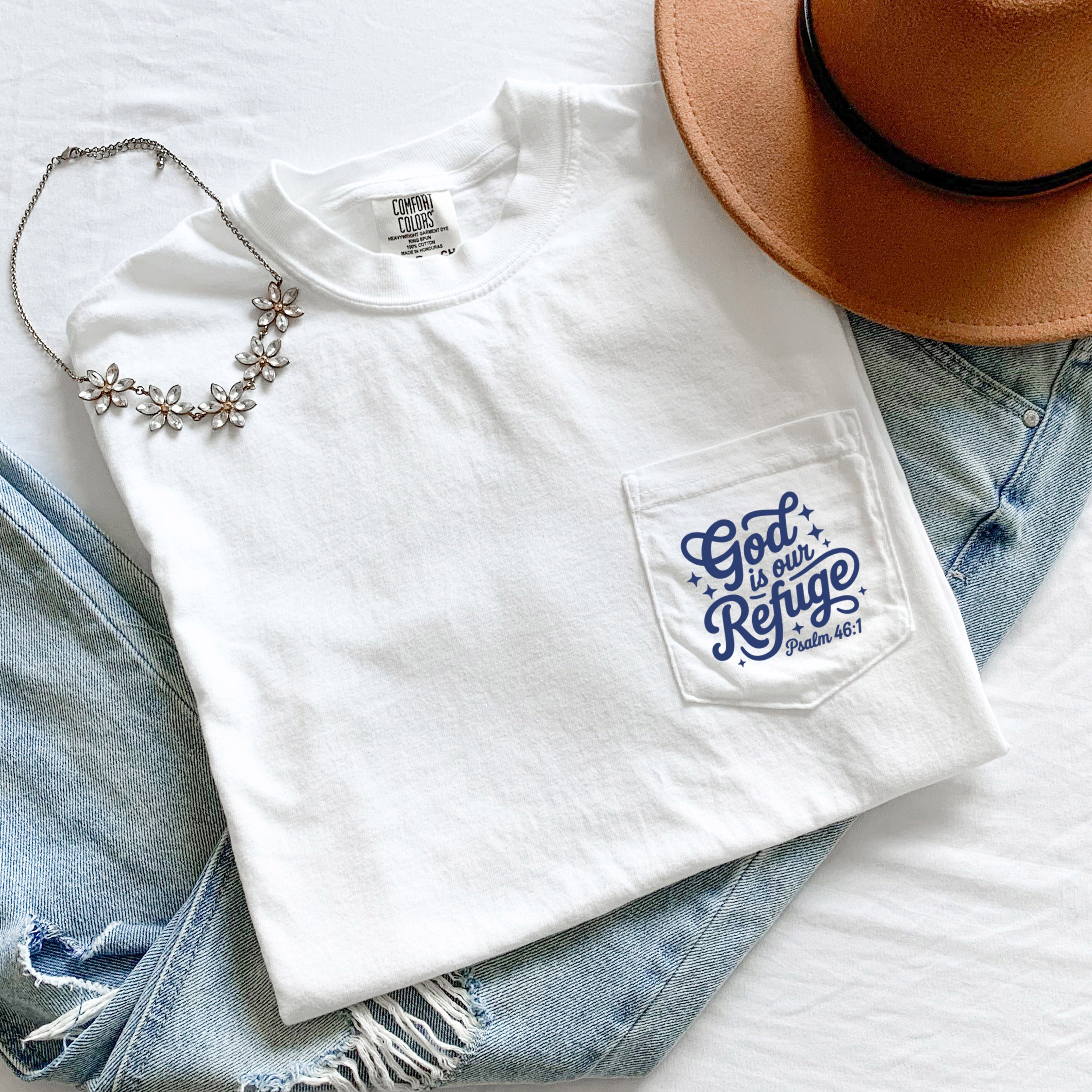 God is our Refuge Psalm Jesus Christian Comfort Colors Pocket T Shirt