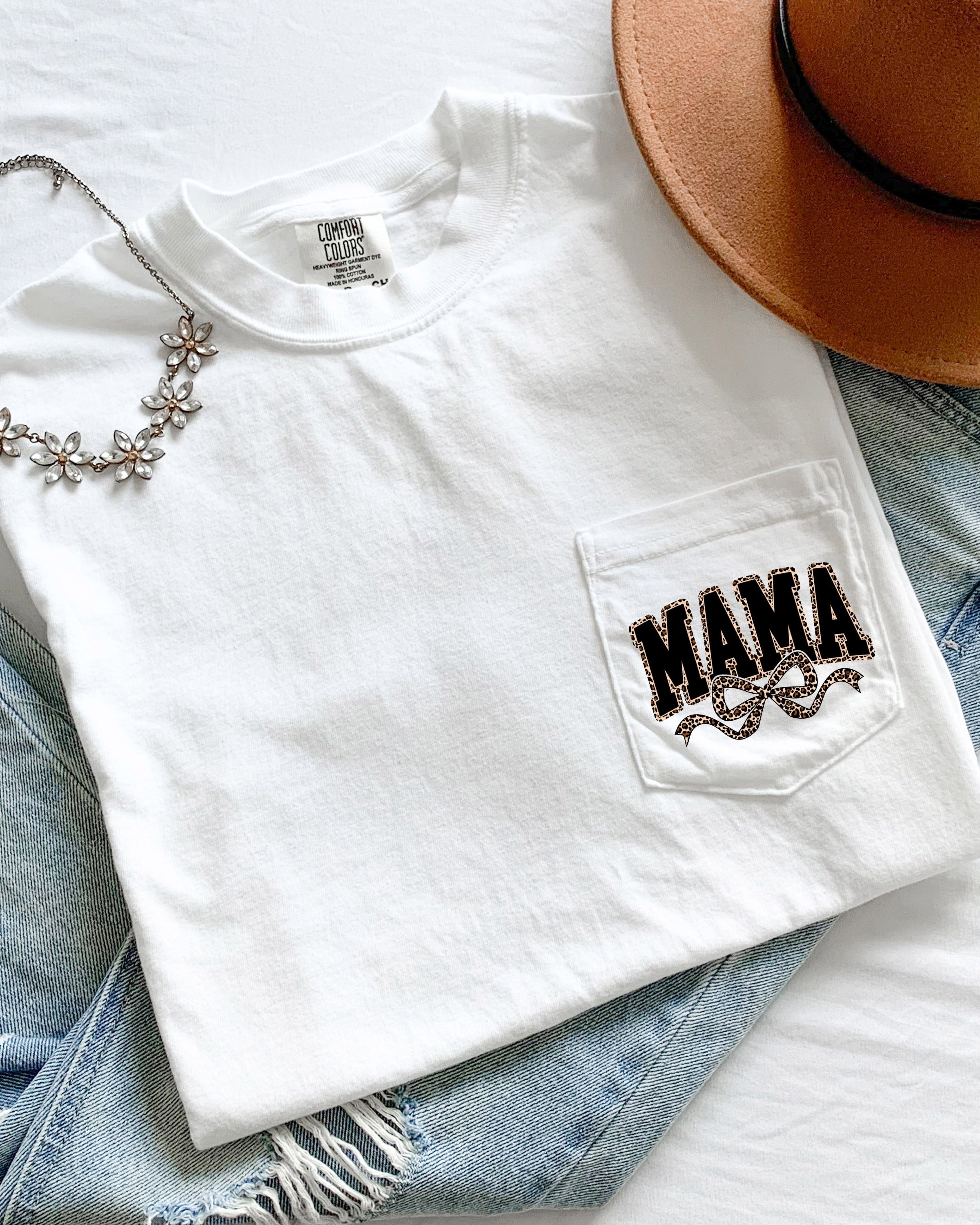 Mama Mother's day Mom Comfort Colors Pocket T Shirt (Leopard)