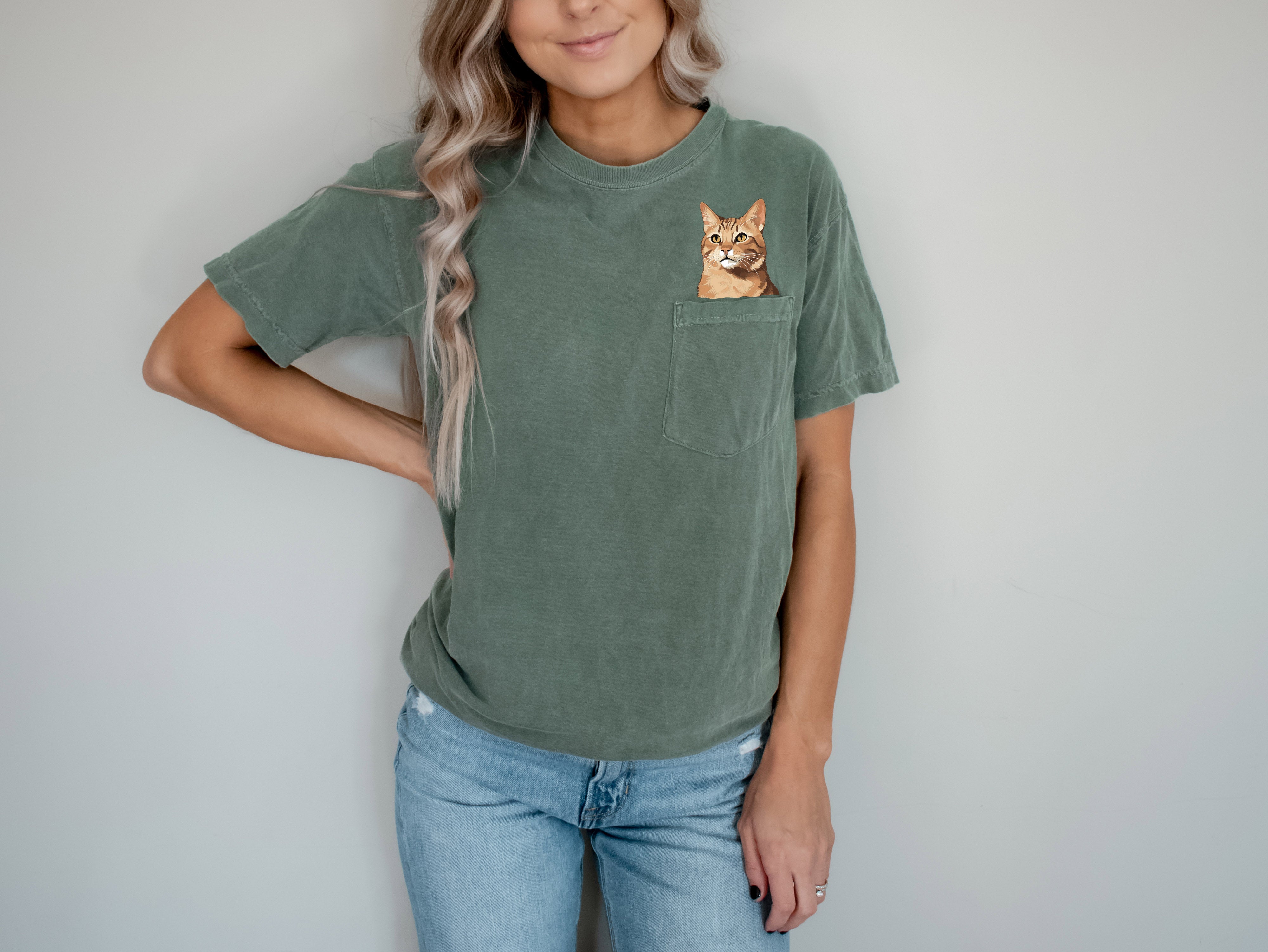 Orange Tabby Cat Comfort Colors Pocket T Shirt