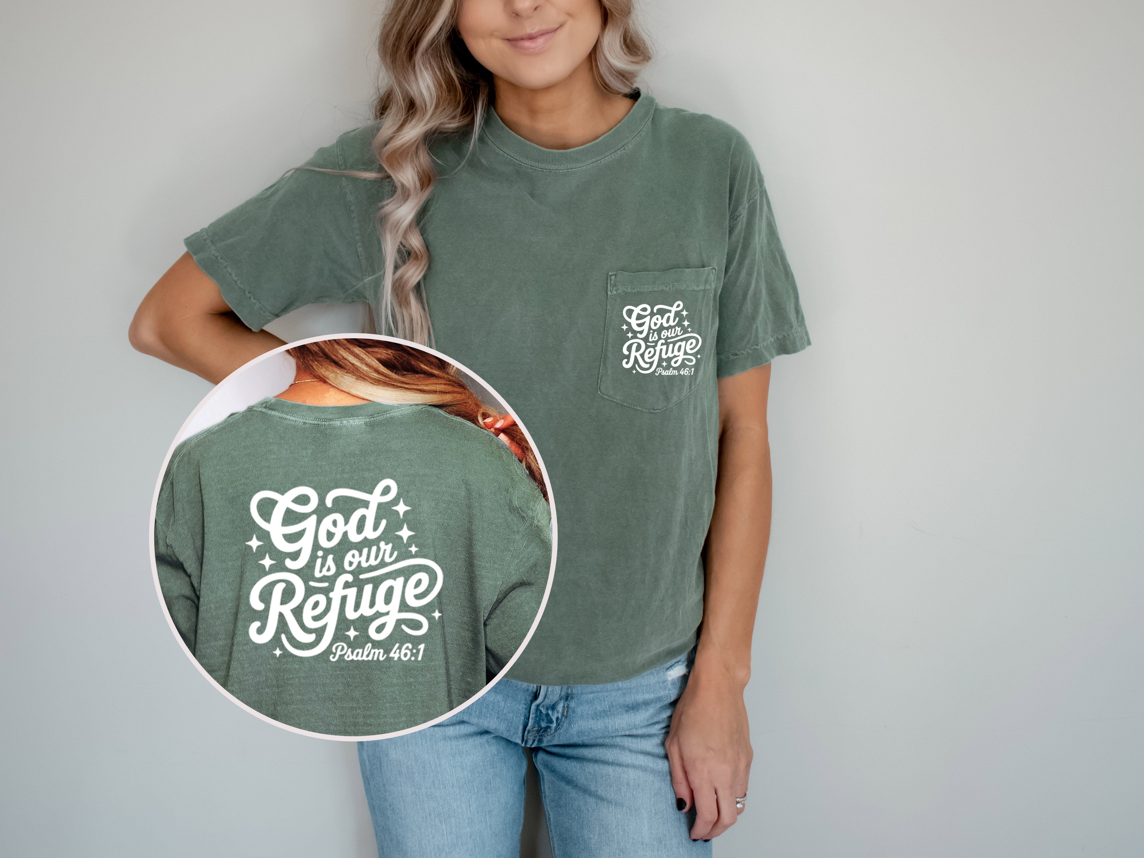 God is our Refuge Psalm Jesus Christian Comfort Colors Pocket T Shirt