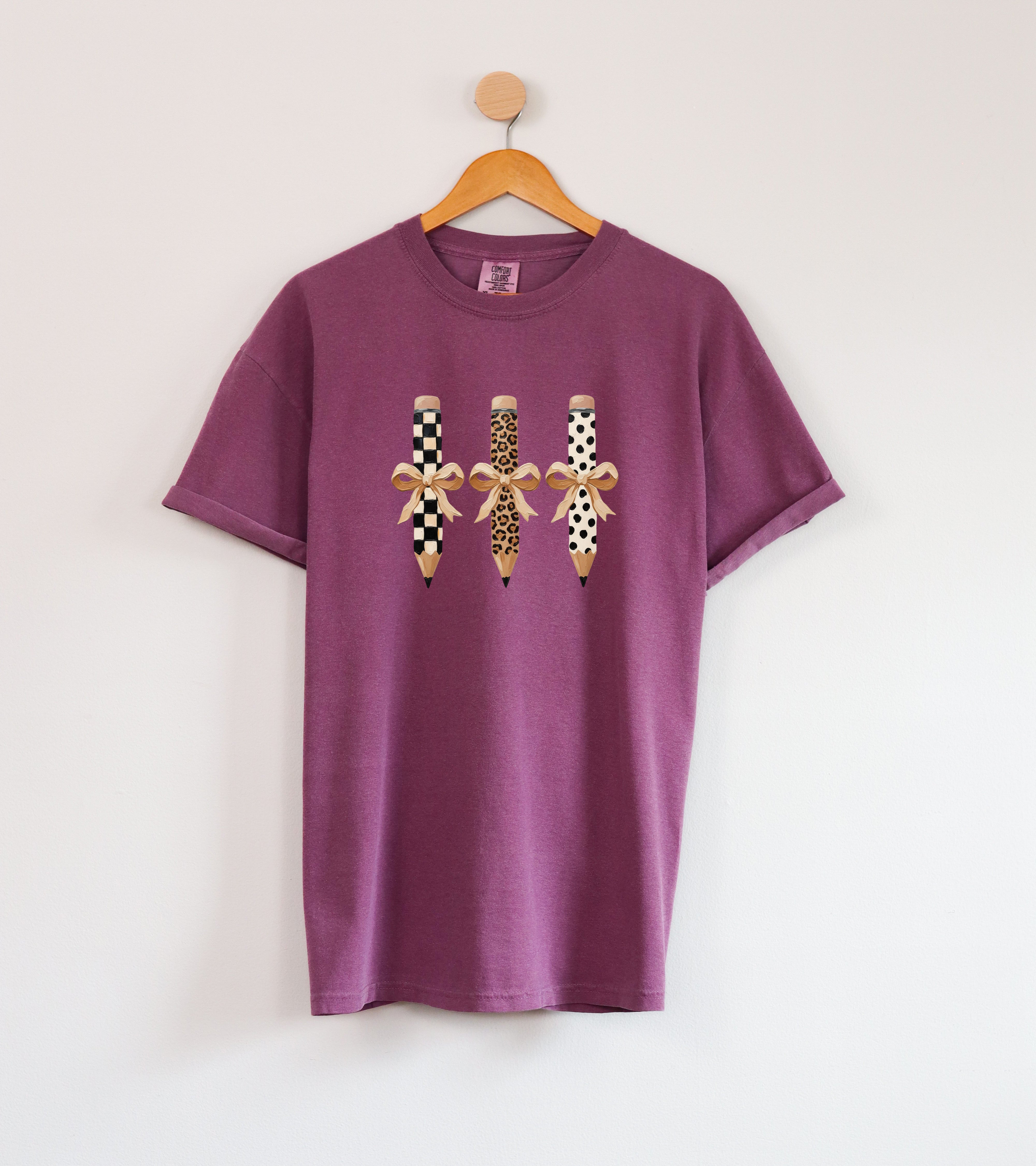 Teacher Pencils Plaid Dot Leopard Comfort Colors Garment-Dyed T-Shirt