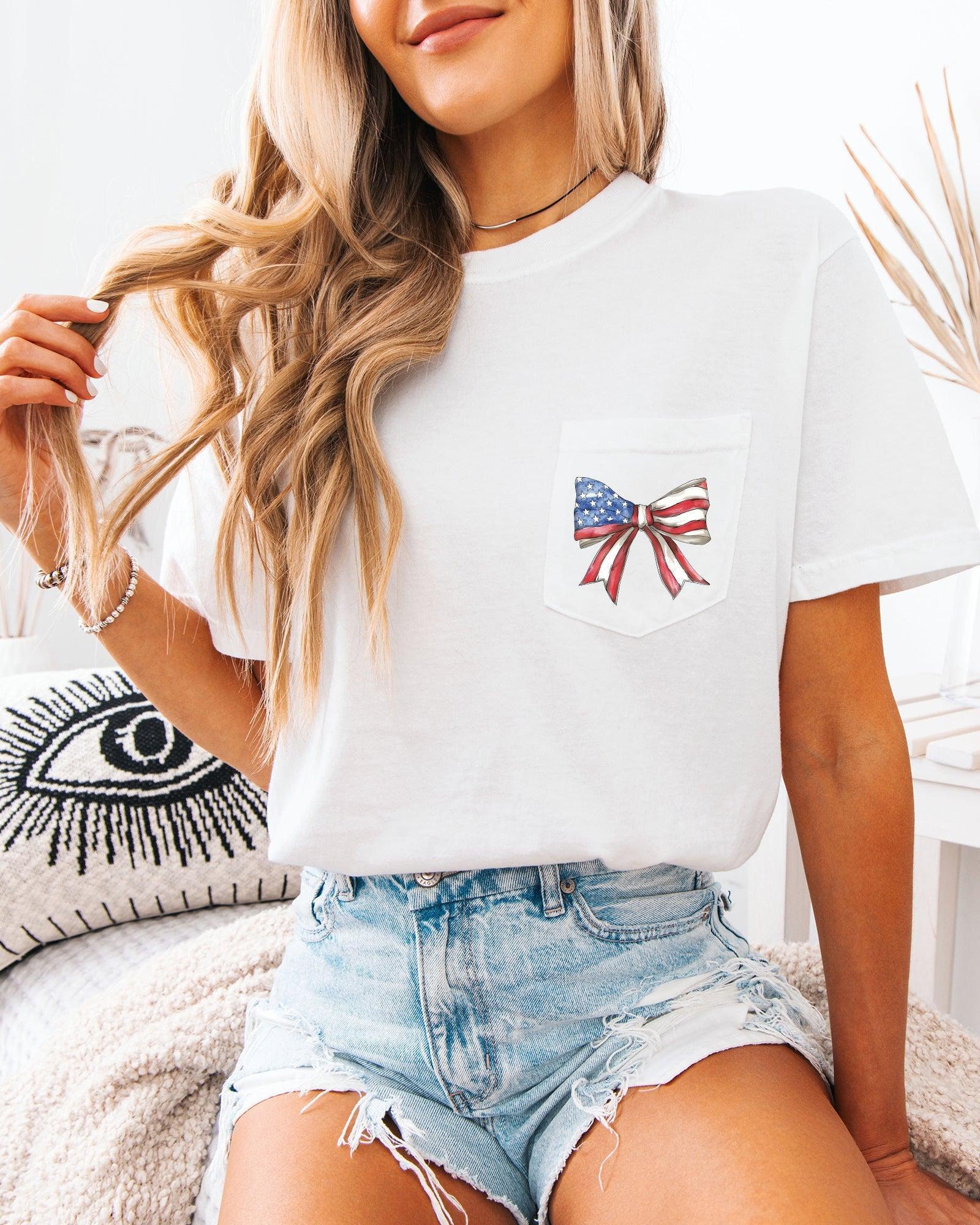 America Flag USA Ribbon Color Comfort Colors Pocket T Shirt | Independent day, Memorial's day