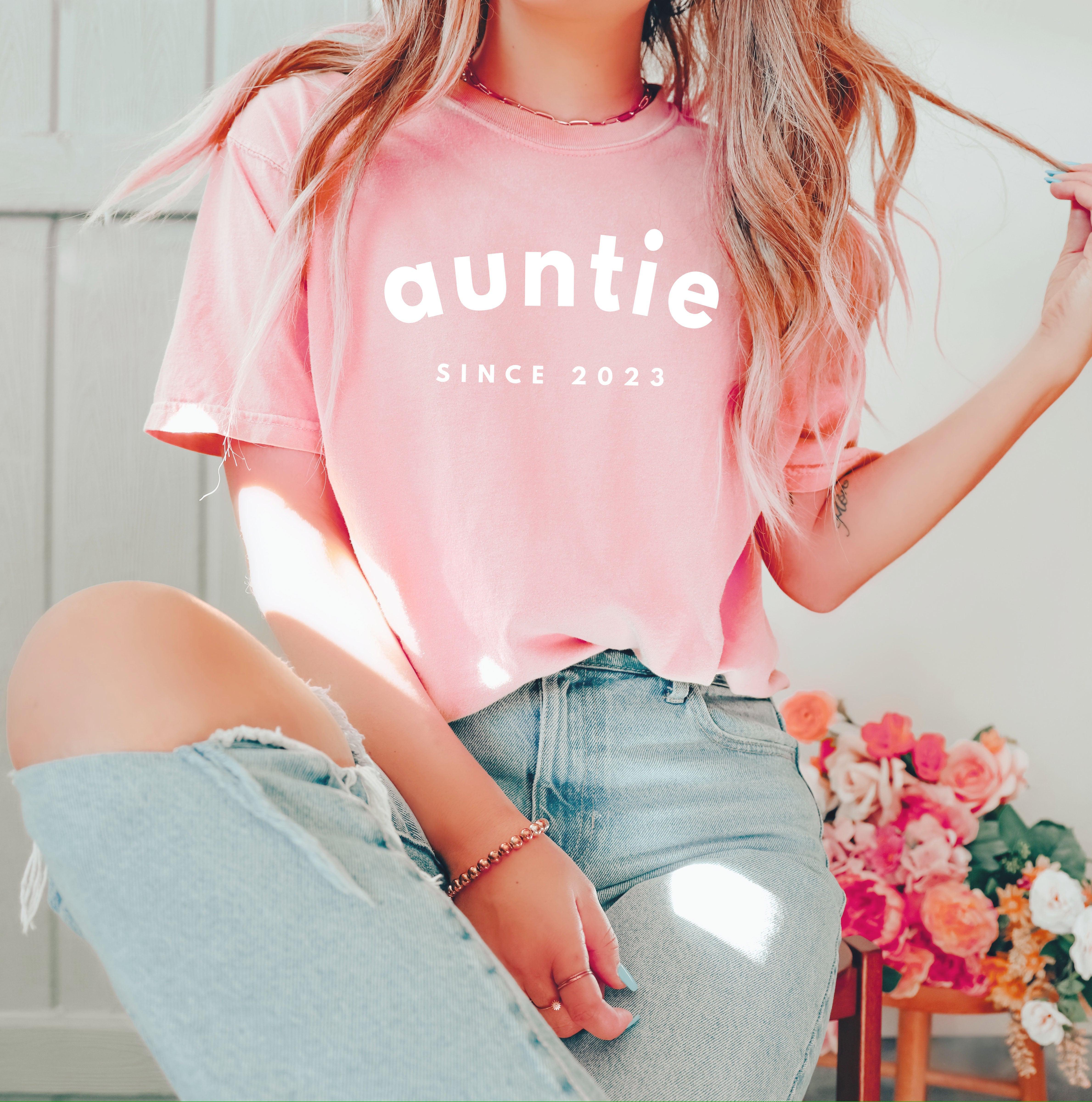 Aunt Personalized Est Year Comfort Colors T Shirt (sportan font)