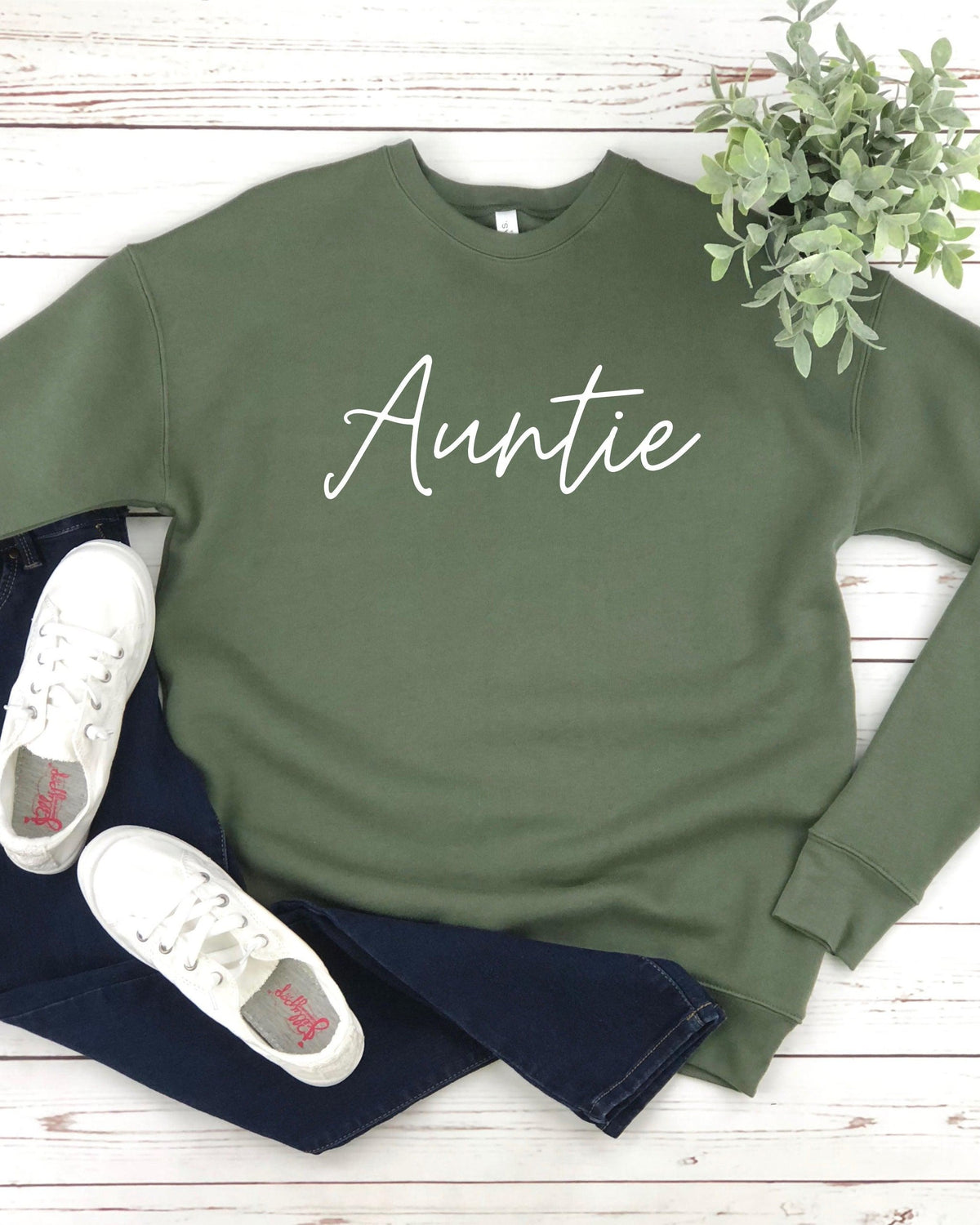 Auntie Drop Shoulder Sponge Fleece Crewneck Sweatshirt (Cursive)