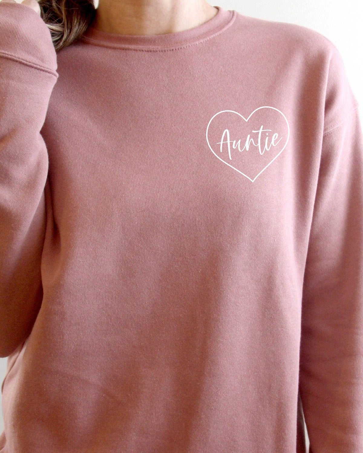 Auntie Heart Around Drop Shoulder Sponge Fleece Crewneck Sweatshirt