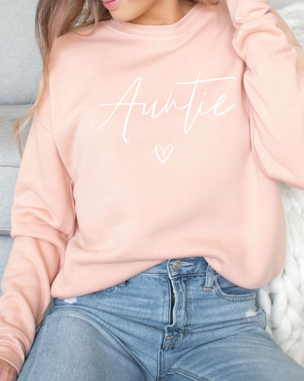 Auntie Heart Underneath Drop Shoulder Sponge Fleece Crewneck Sweatshirt