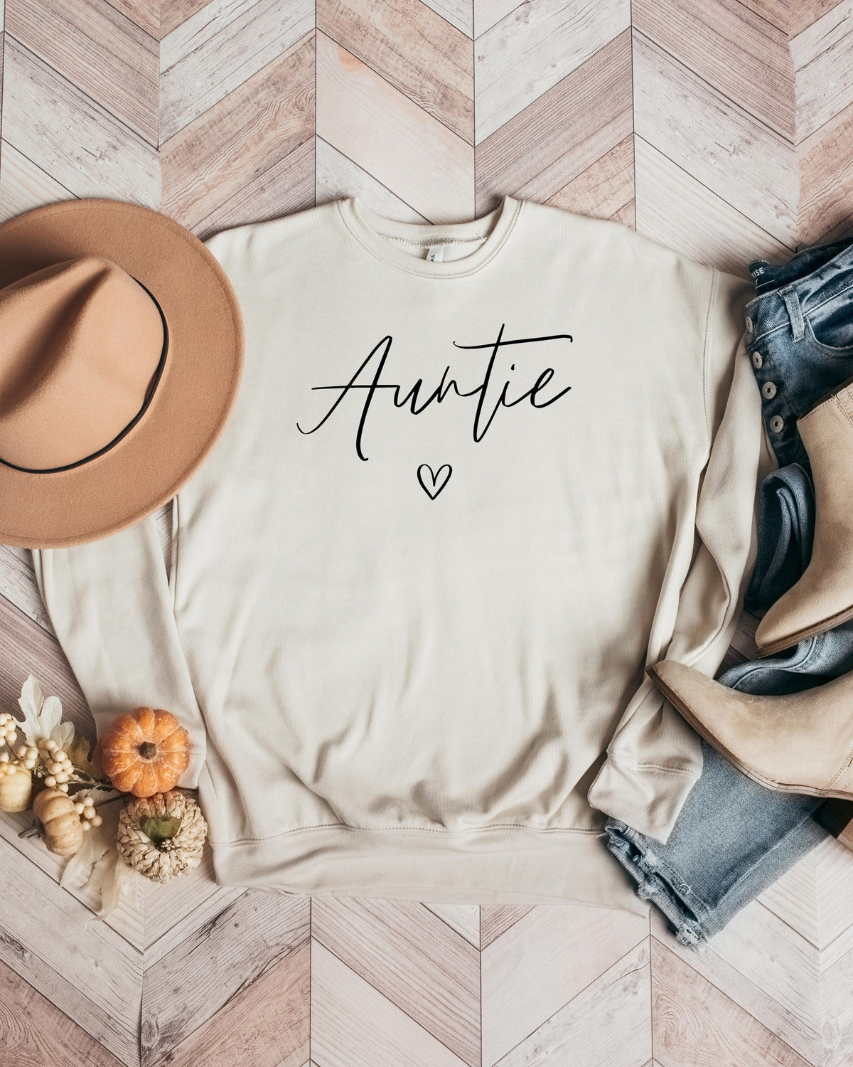 Auntie Heart Underneath Drop Shoulder Sponge Fleece Crewneck Sweatshirt