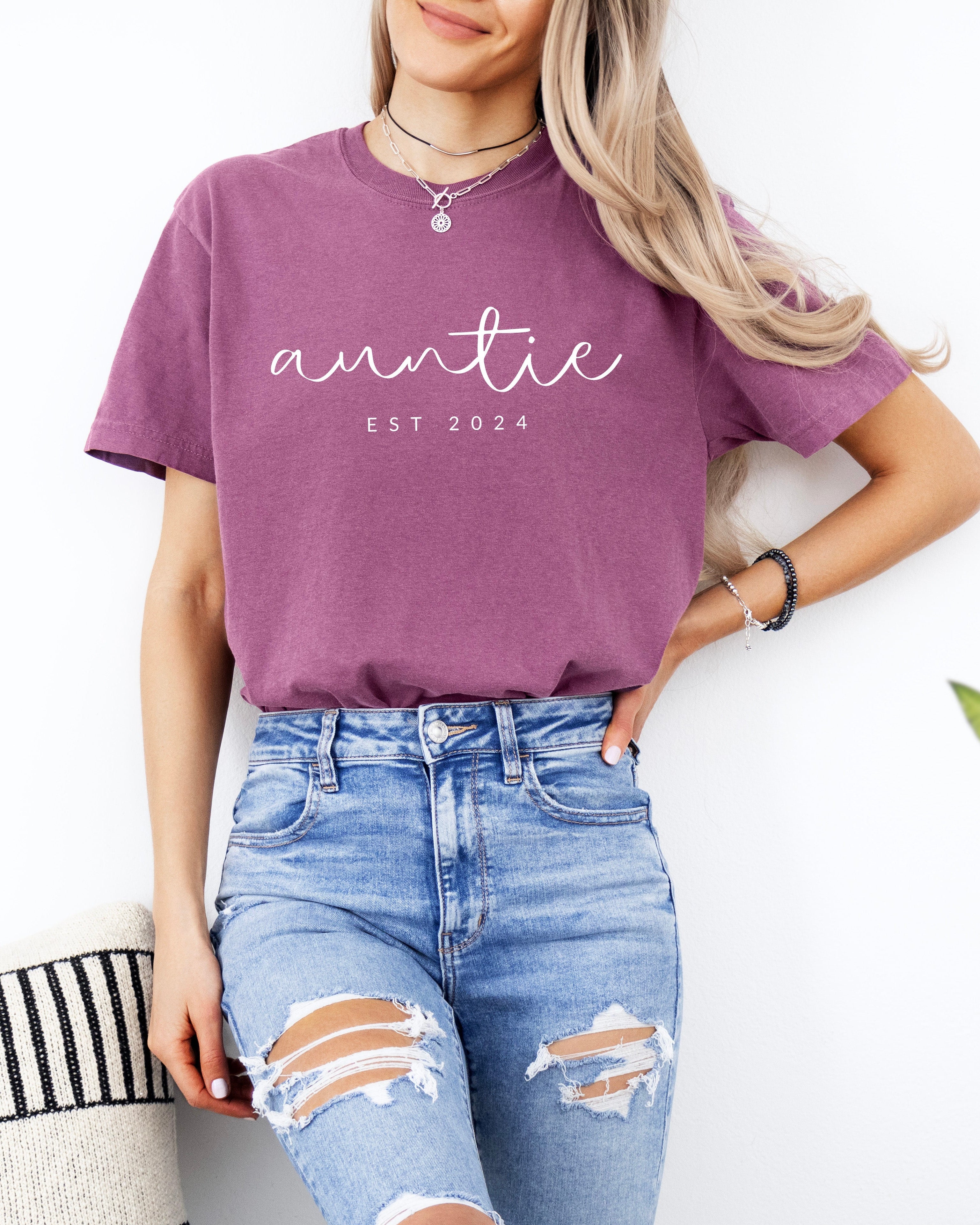 Auntie Personalized Est Year Comfort Colors Graphic Tees (Cursive)